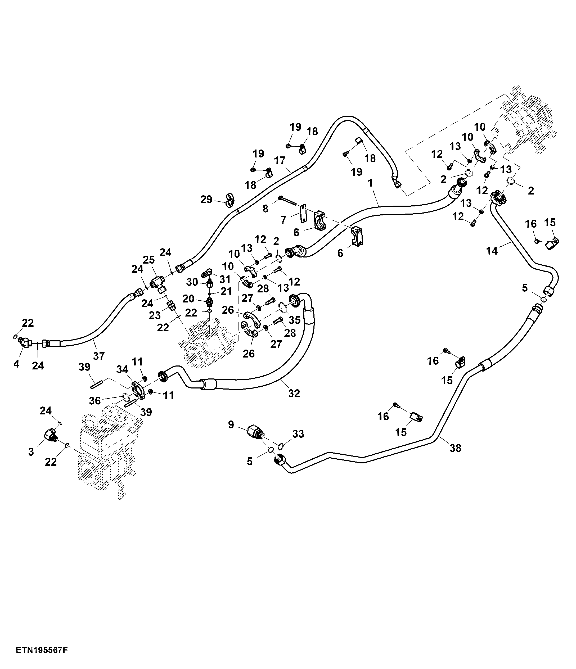 Fan Drive Lines and Fittings, 13.6 L, FT4/ Stage 5 Engine