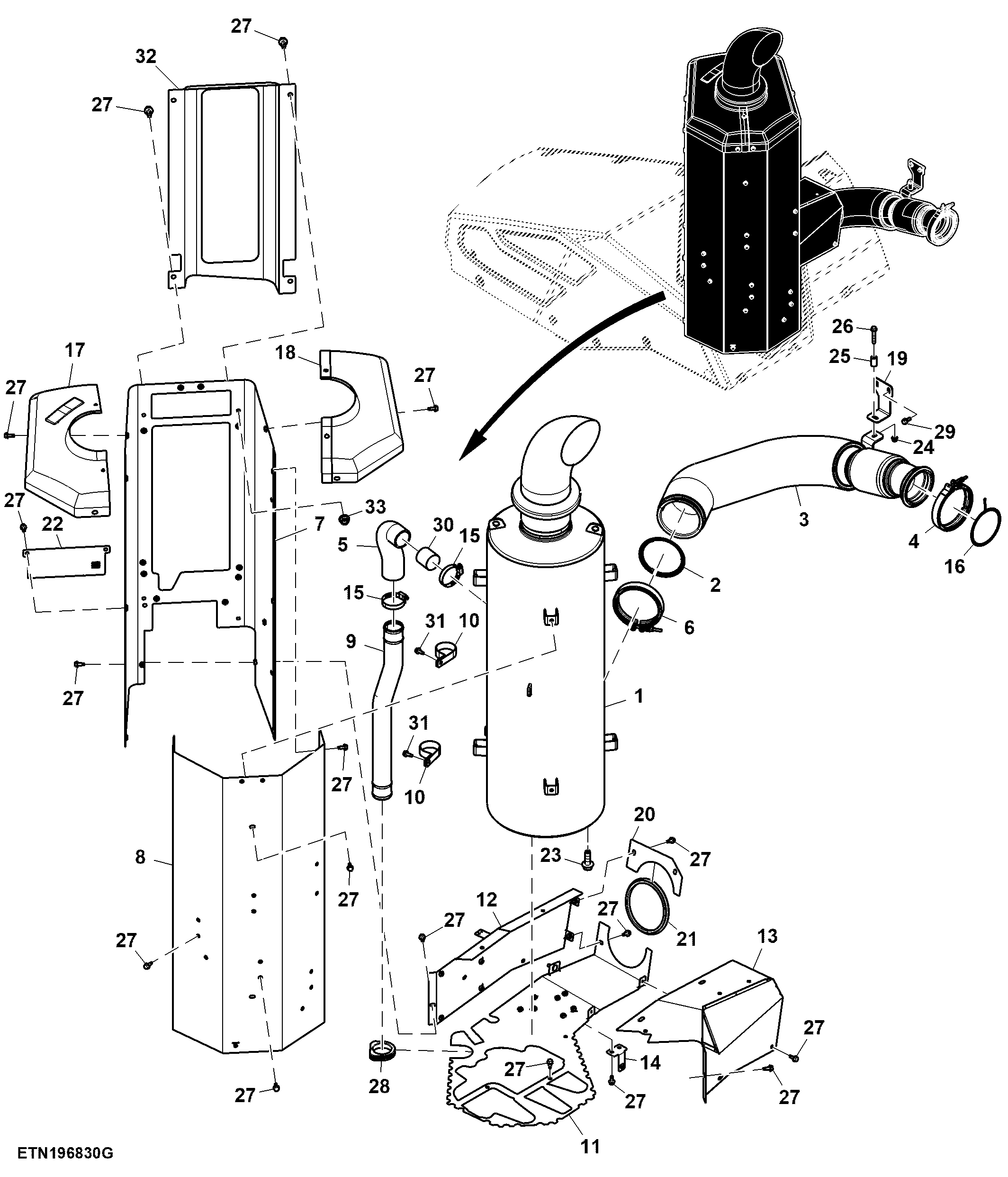 Exhaust Pipe, 13.6 L, W/ Dual Turbo Air Intake, T2/T3 Engine