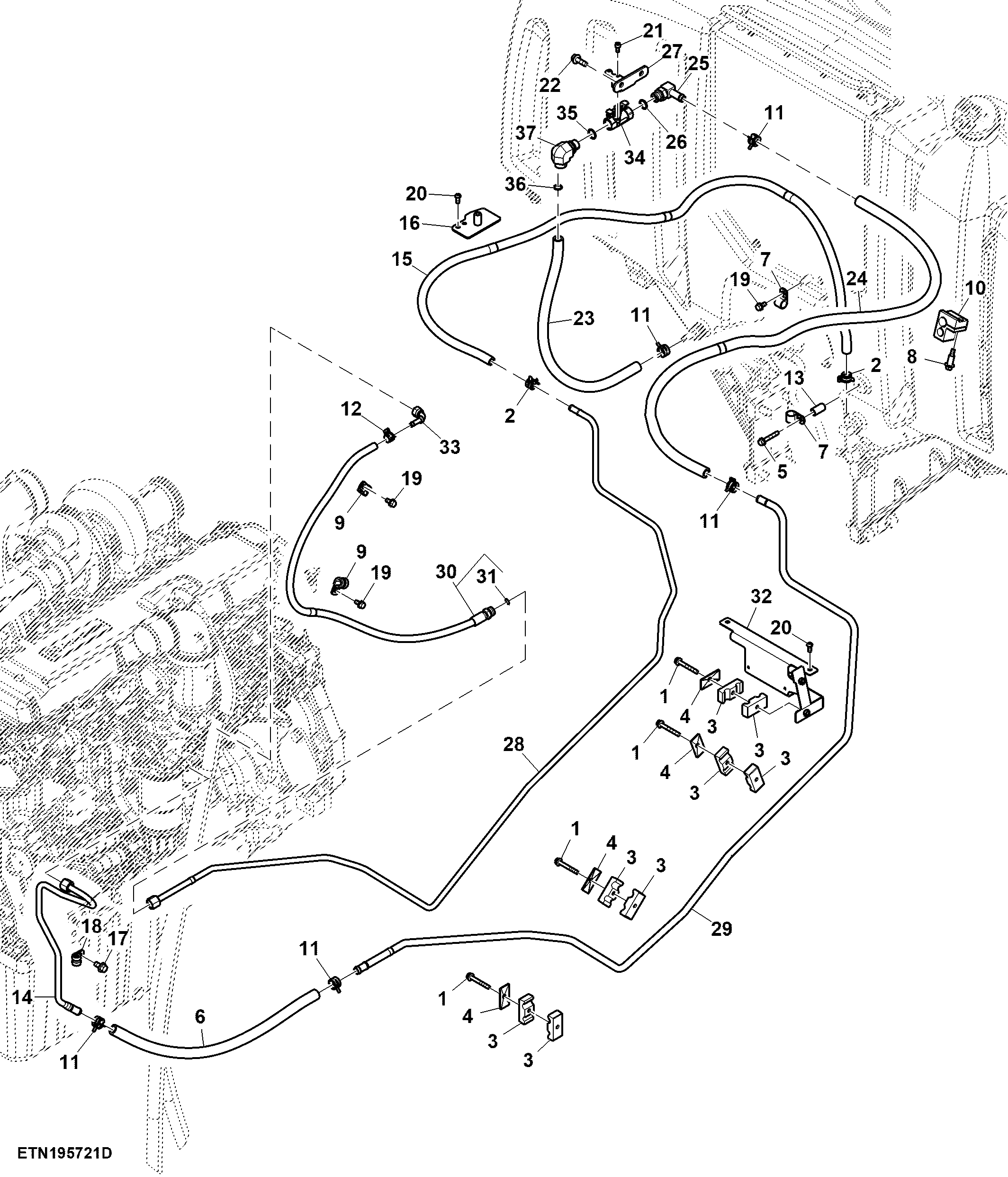 Fuel line, W/O Water Separator, 13.6 L Engine