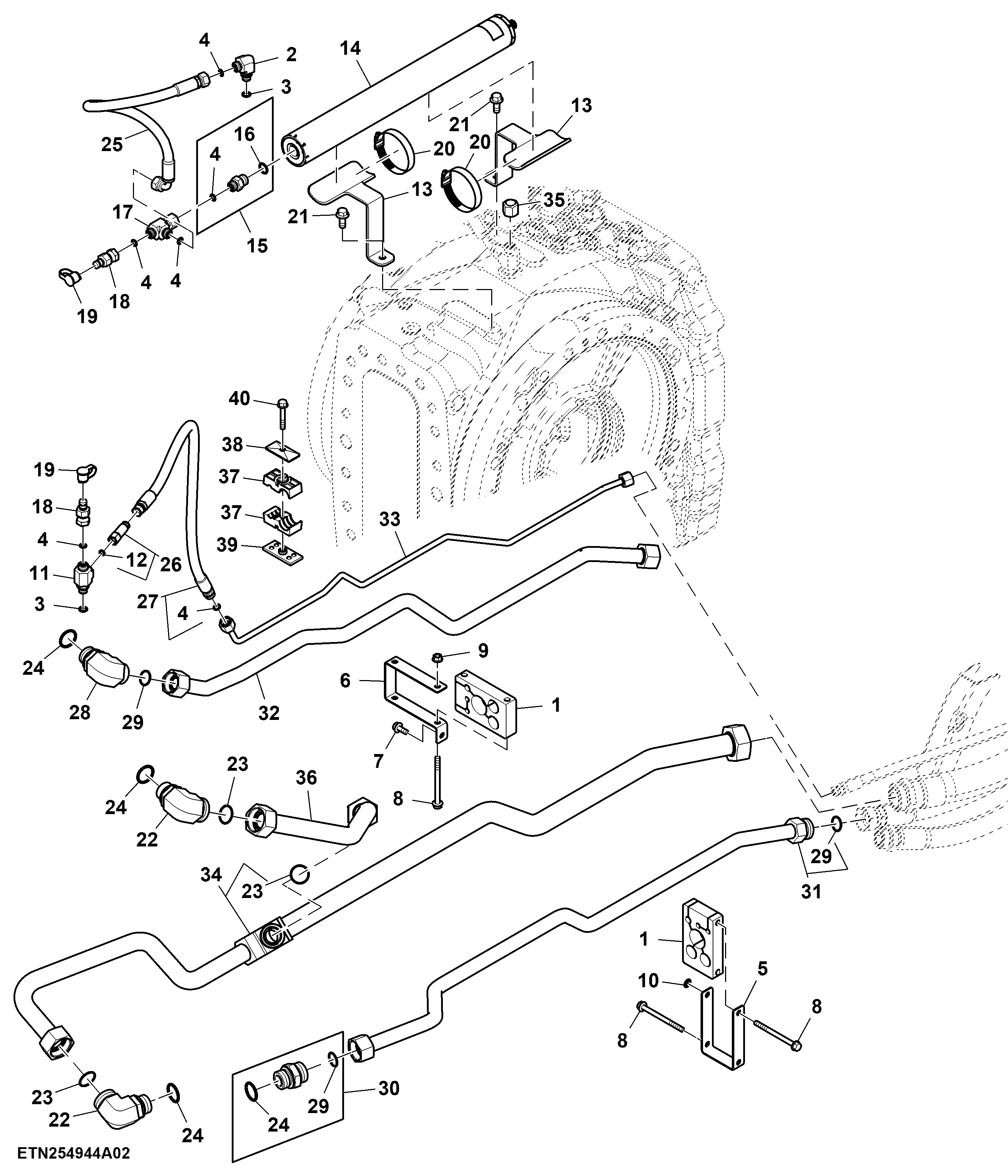 Oil Lines, SCV, W/ High Flow, W/ Short Drawbar Support, (For Scraper) (2/2)