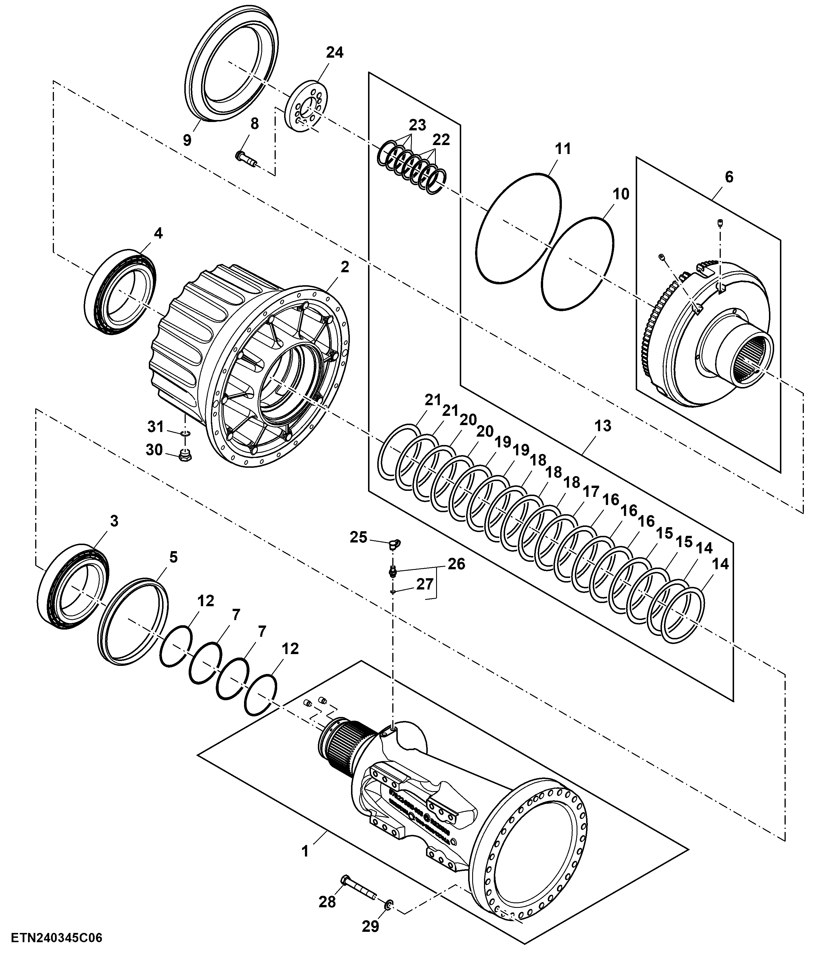 Wheel Hub / Axle Housing Assembly, 130 cc Steering Pump, RH