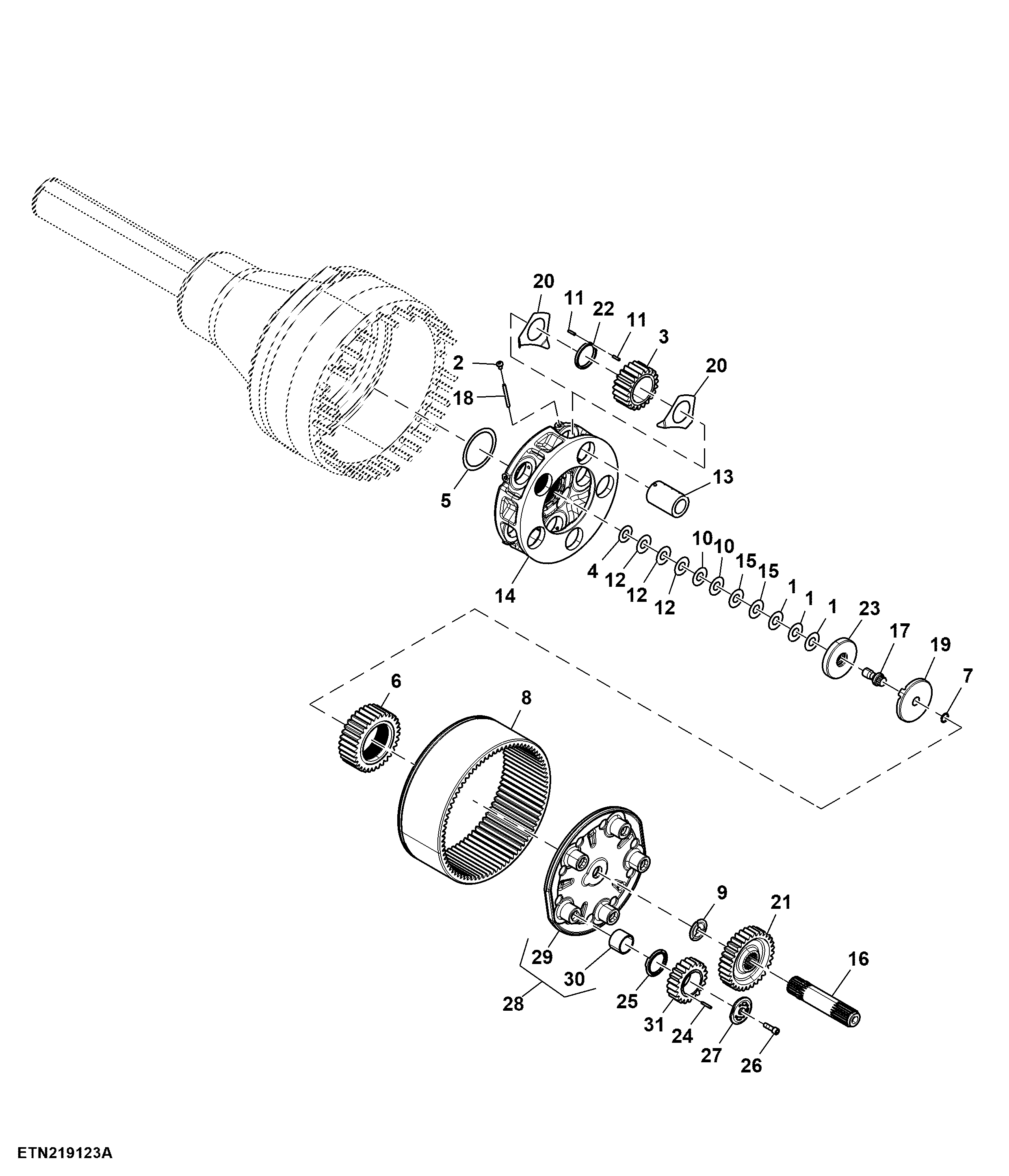 Final Drive, Double Reduction Front Axle (RH Illustrated)