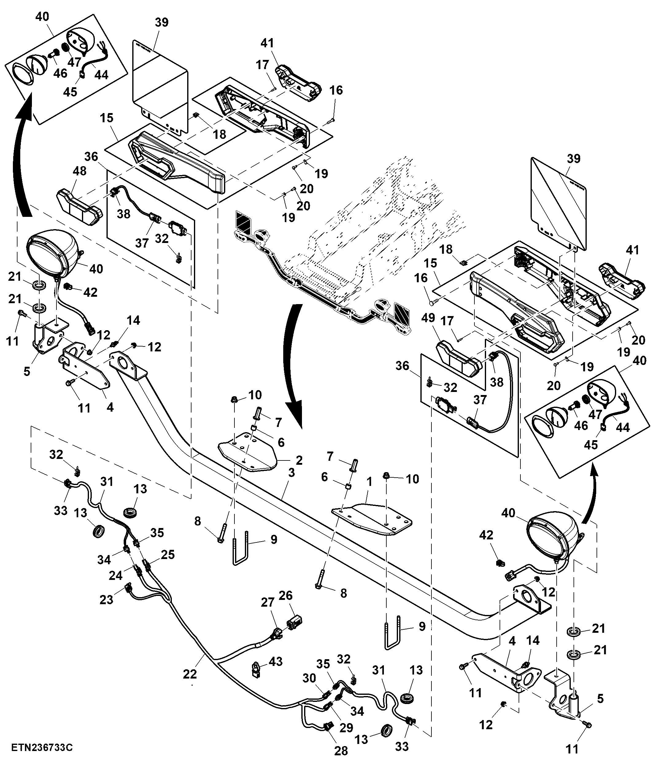 Light Bar and Short Extremity Arms, RH Driving Countries (1/2)