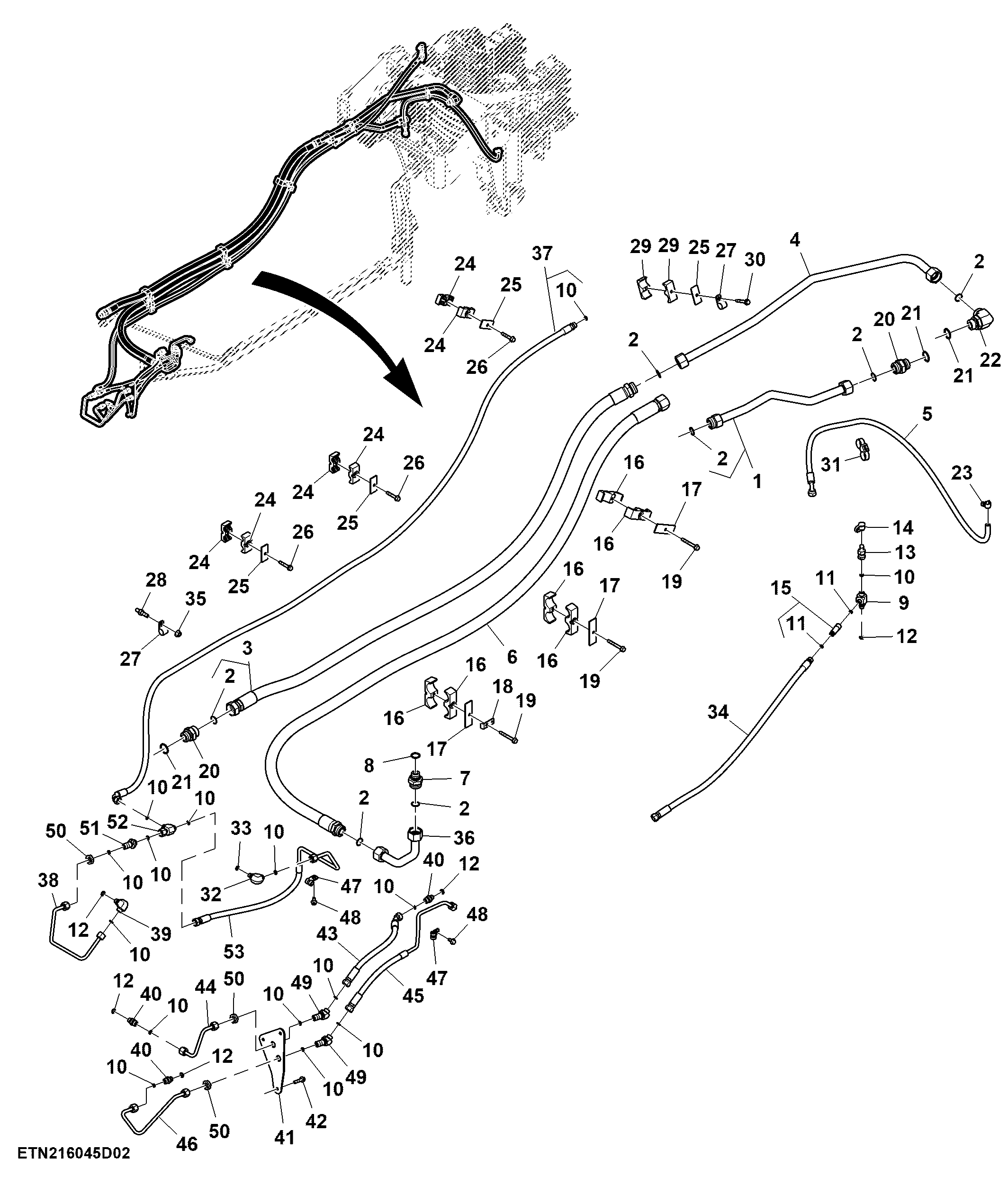 Rear SCV Lines, High Flow, W/ 4 or 6 SCV, W/O Hitch, W/ Scraper, W/ PST (2/2)