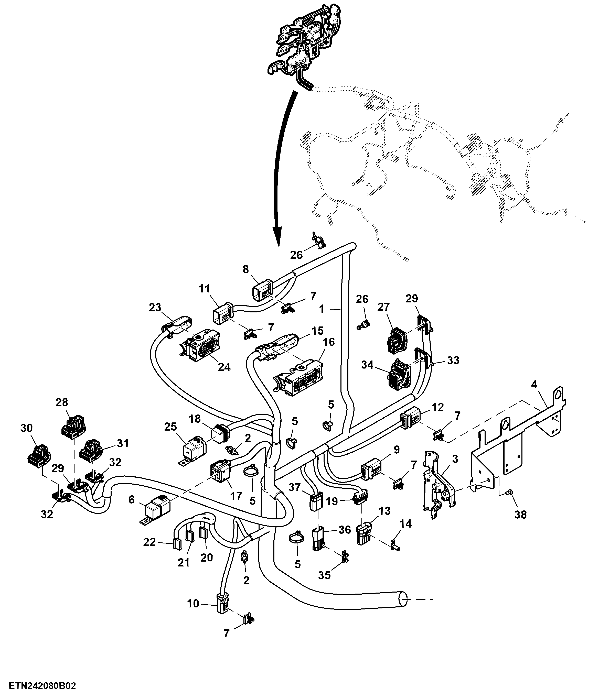 Wiring Harness, Chassis, W/ AutoTrac™, MFWD, T2 / T3 Engine (2/4) (080001 - )