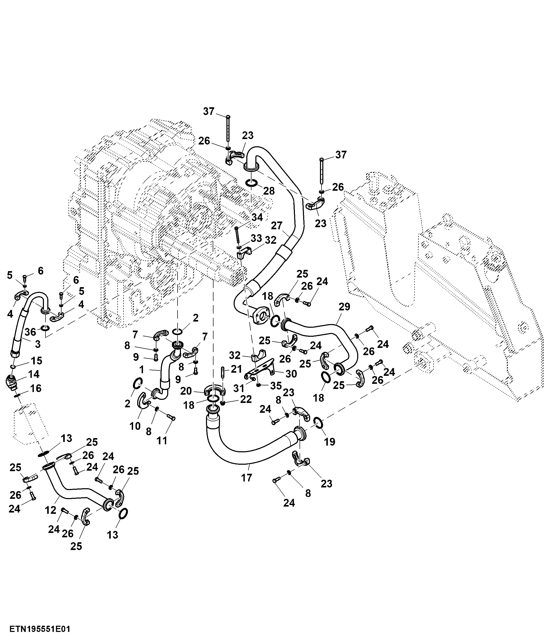 Oil Line, Standard Flow Pump, W/O PTO (1/2)