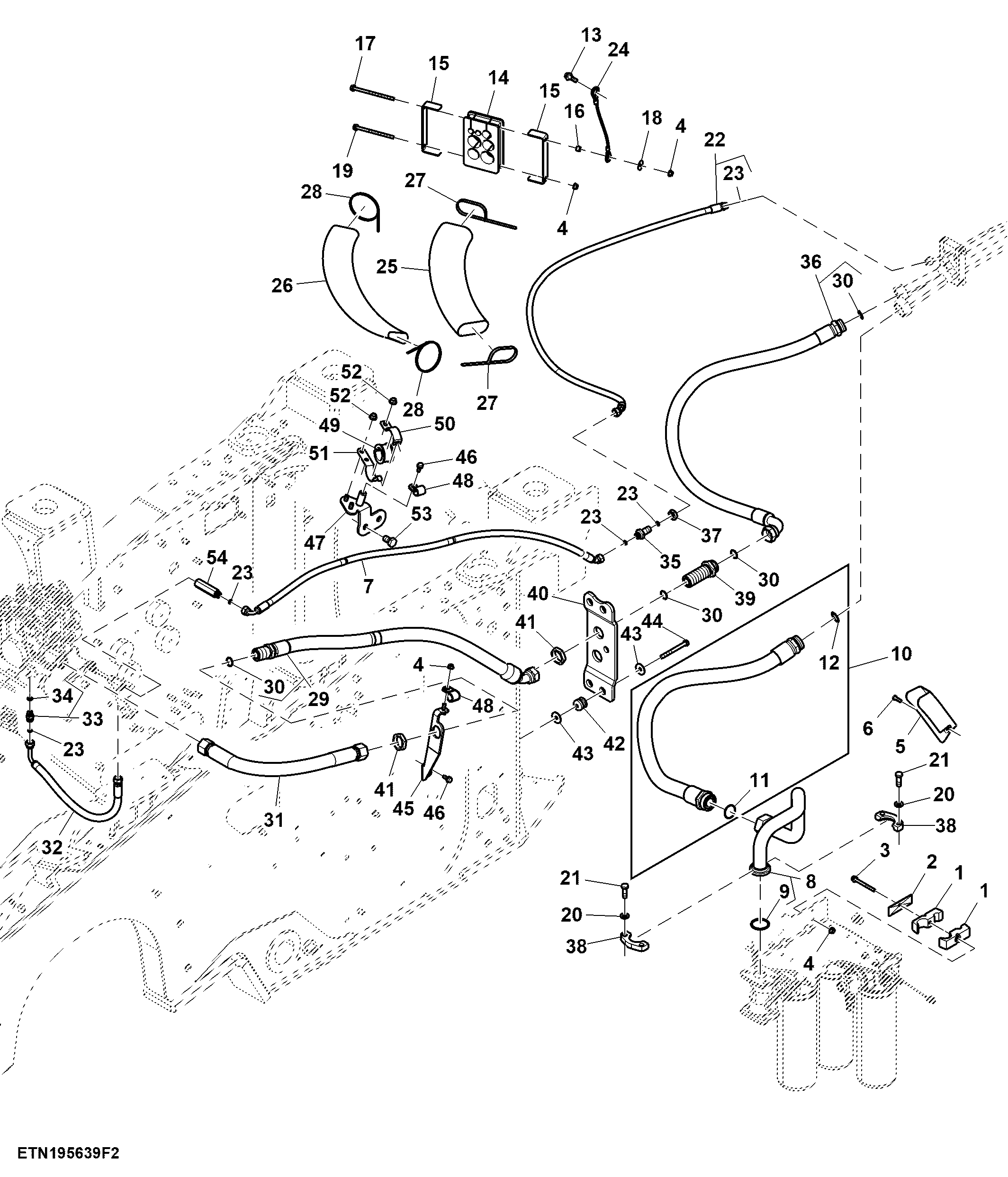 Oil Lines, 4 Rear SCV, Standard Flow, Long Drawbar Support (For Scrapper) (2/2)