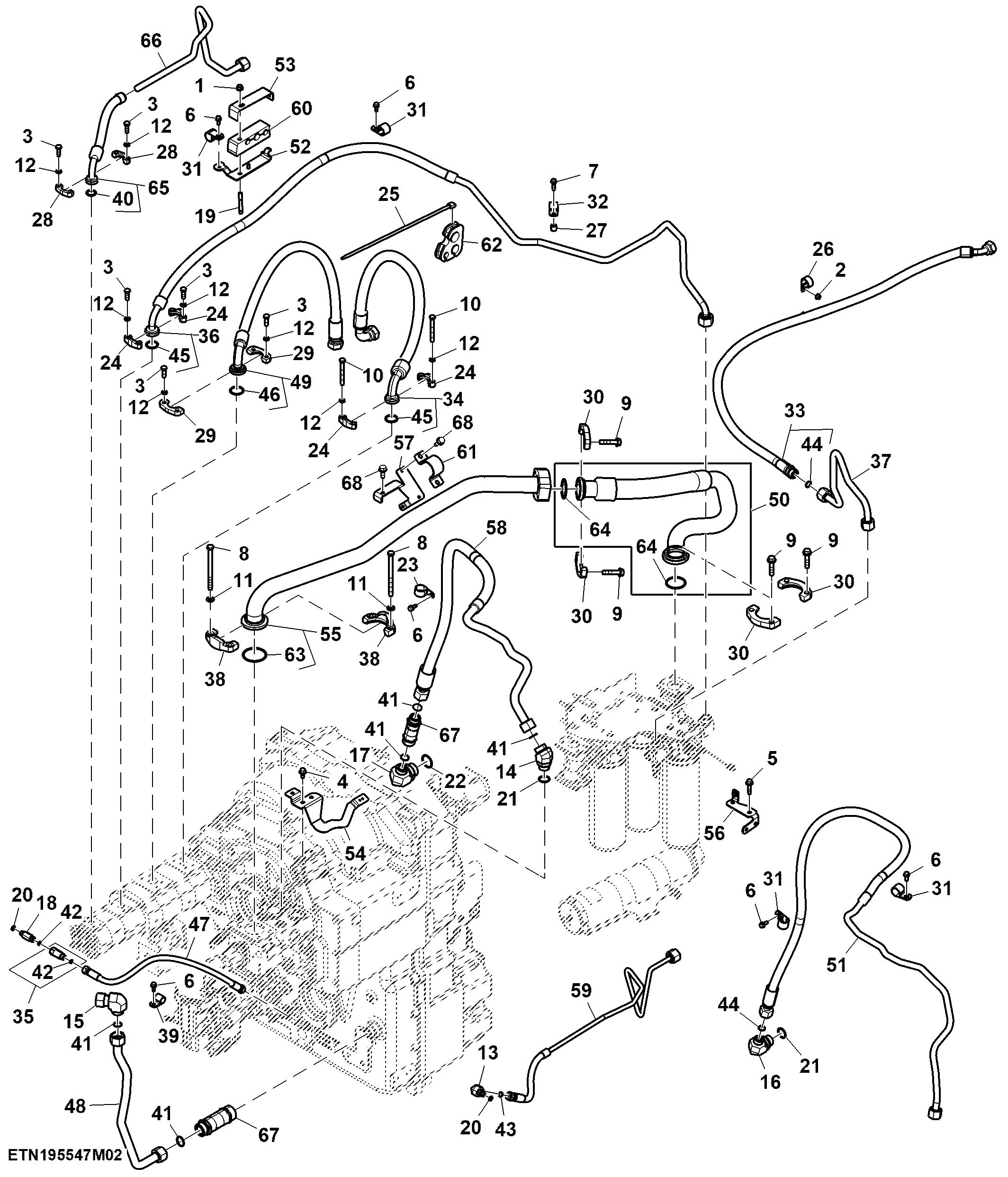 Oil Lines, Double Reduction Axle, W/ Rear PTO, Standard Flow Pump (2/2)