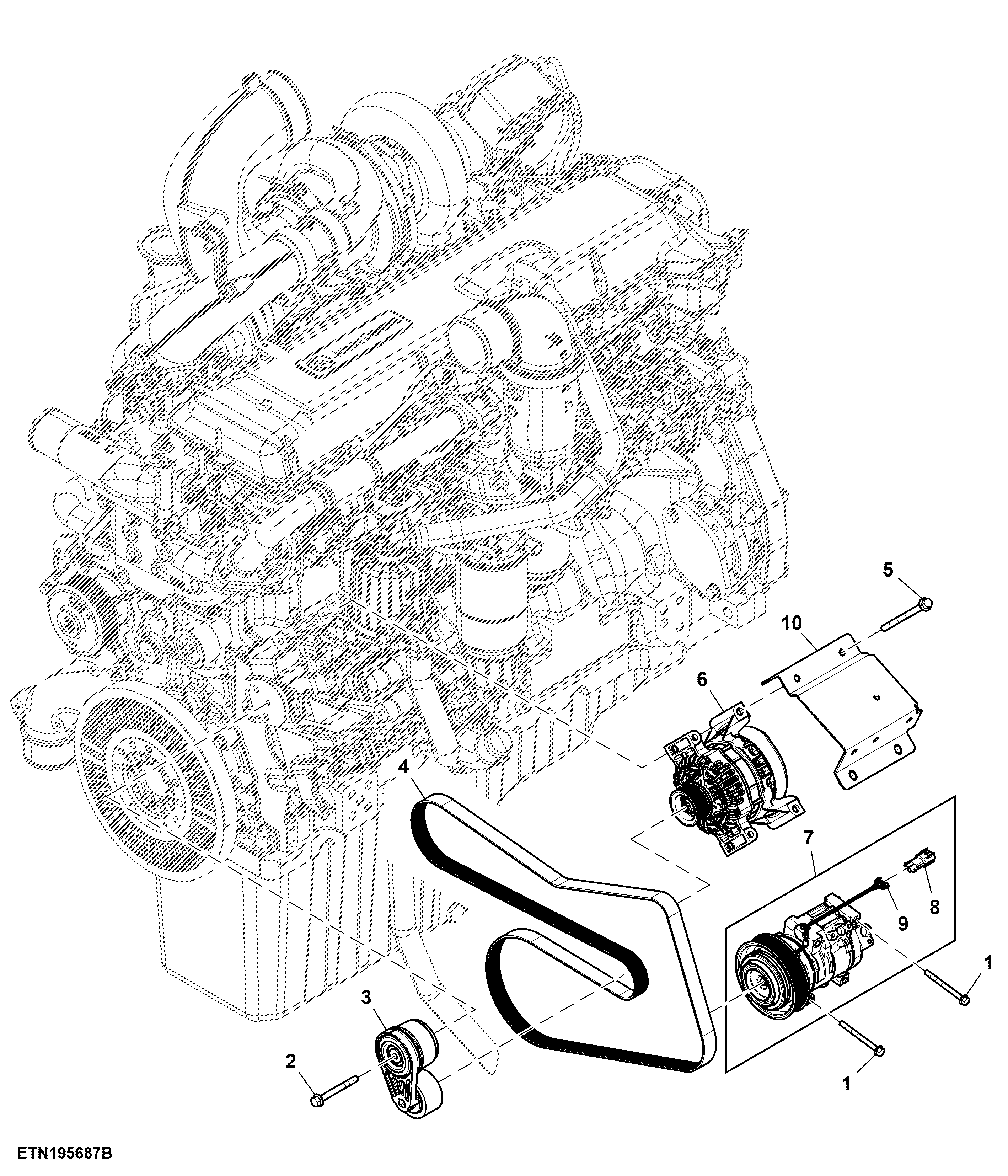 Alternator and A/C Compressor, 250 A, 13.6 L Engine