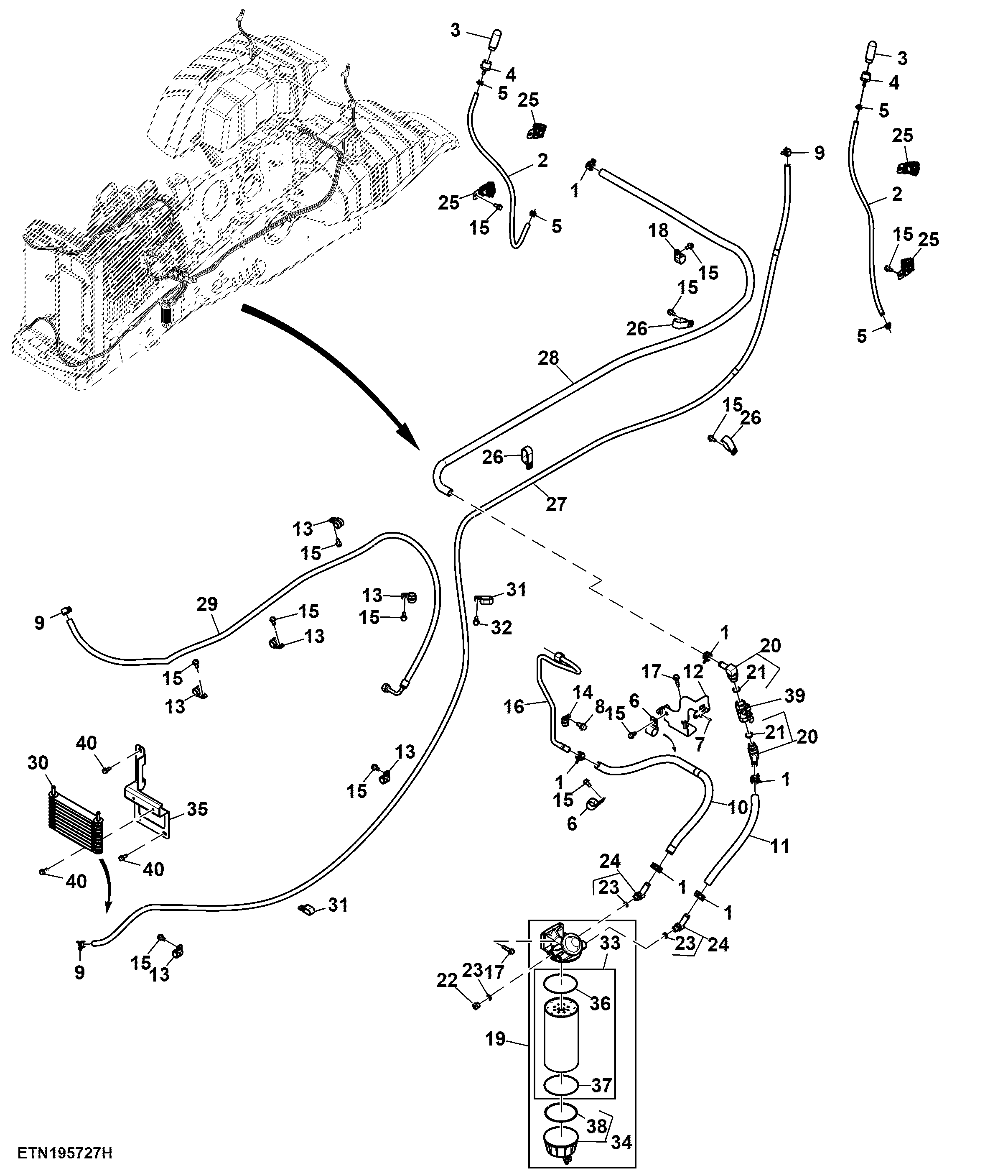 Fuel Line, W/ Separator, 13.6 L, T2/ T3 Engine