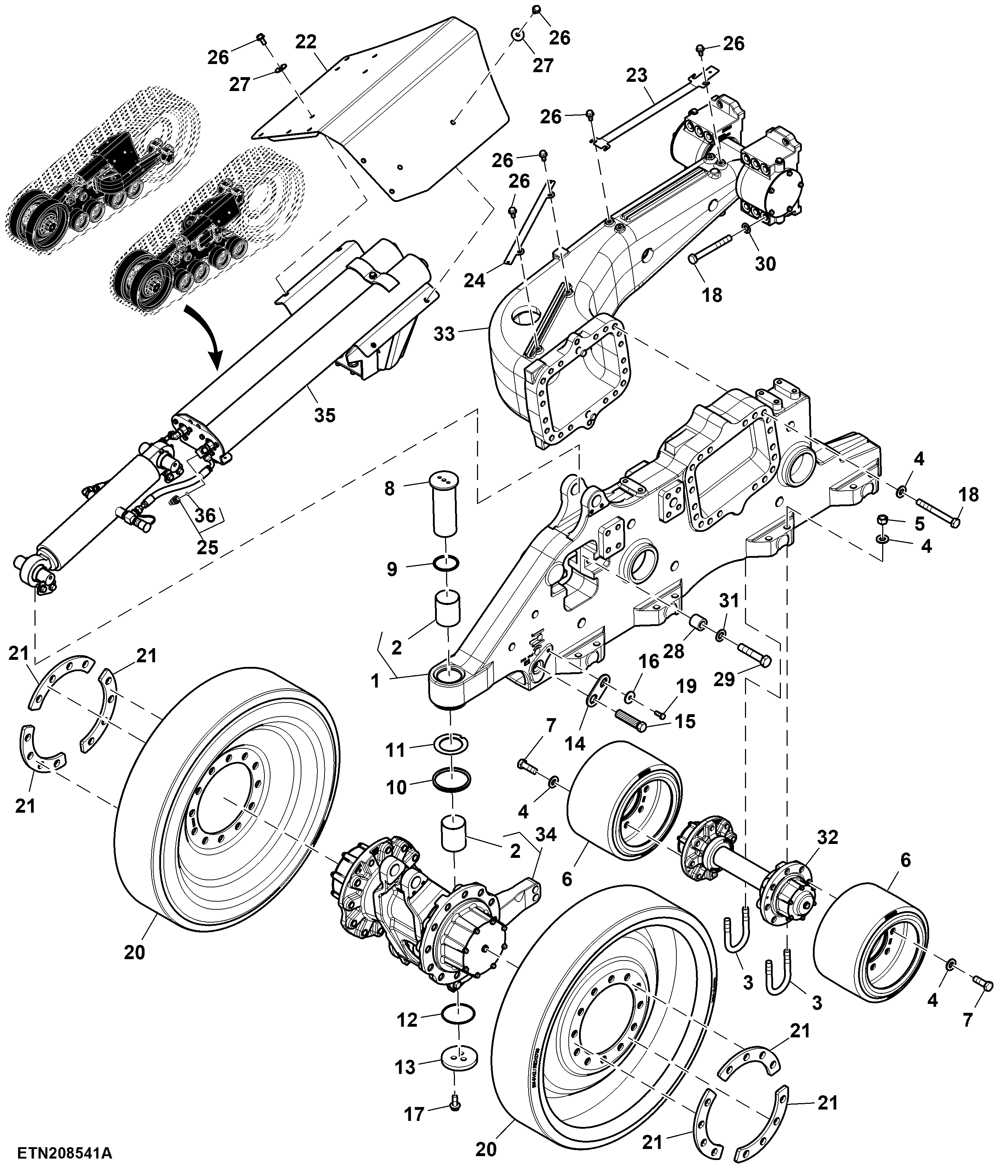 Track Frame Assembly, Polyeurathane Midroller Wheels (LH Illustrated)