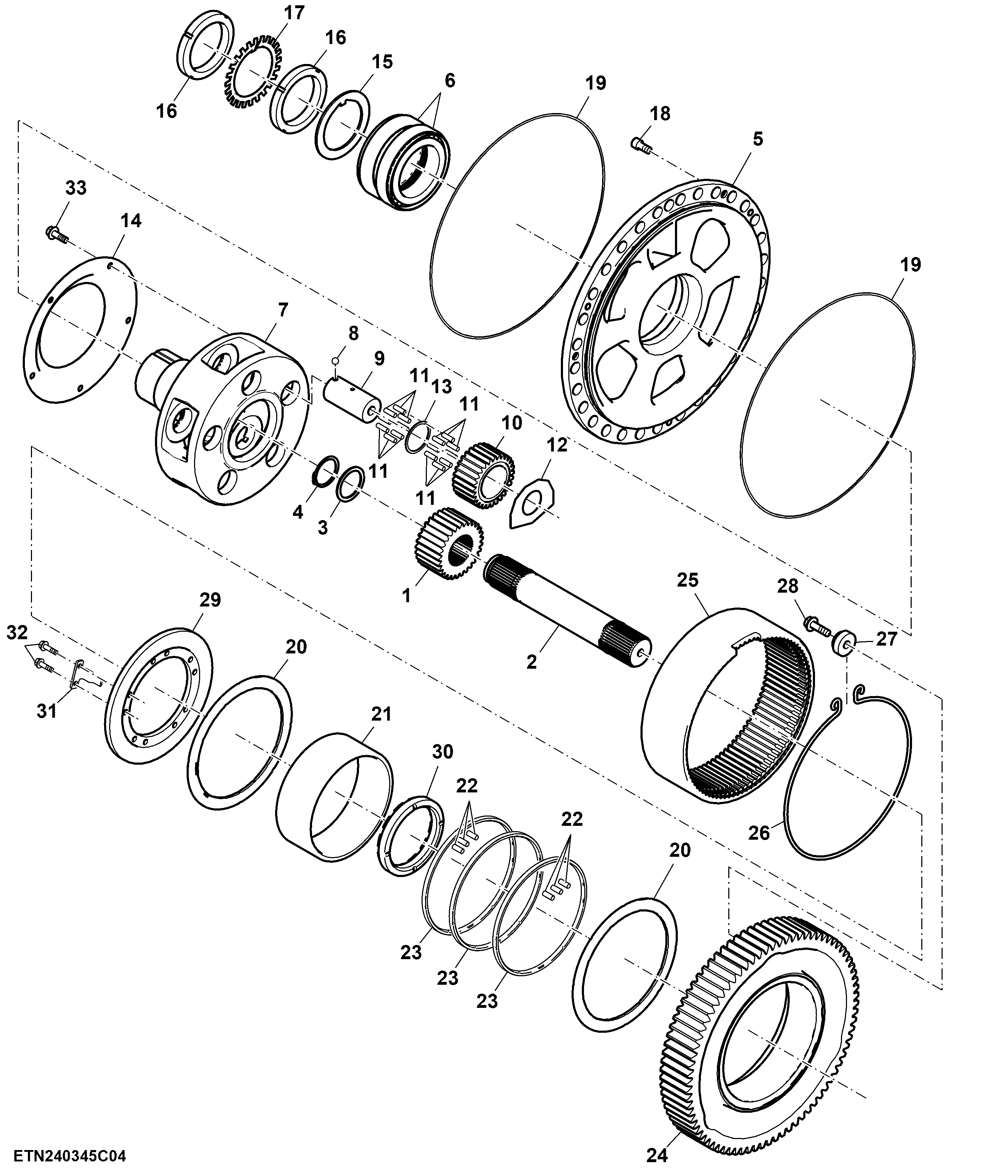 Planetary Gear Assembly, Differential, 130 cc Steering Pump (RH Illustrated)