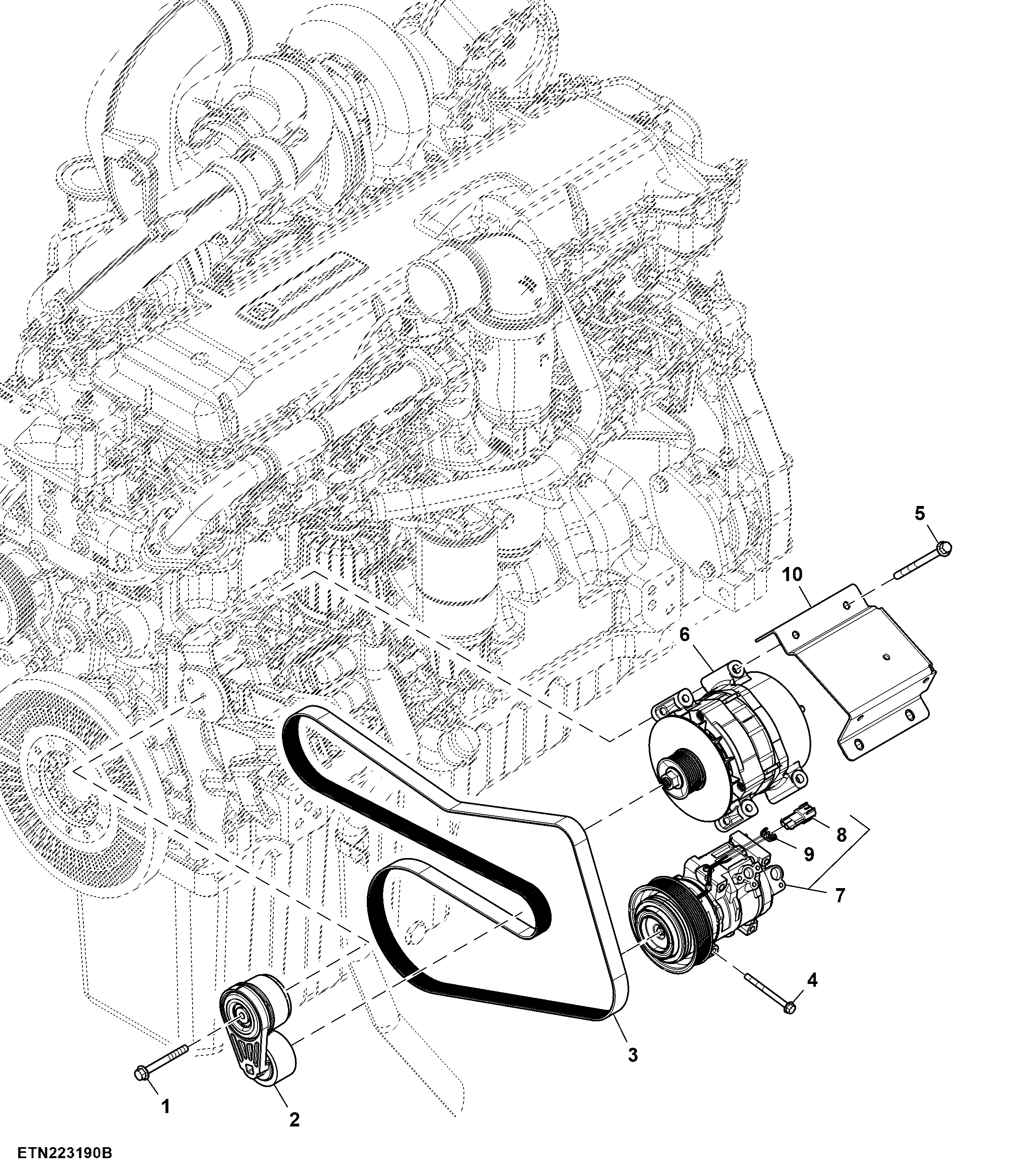 Alternator and A/C Compressor, 330 A, 13.6 L Engine