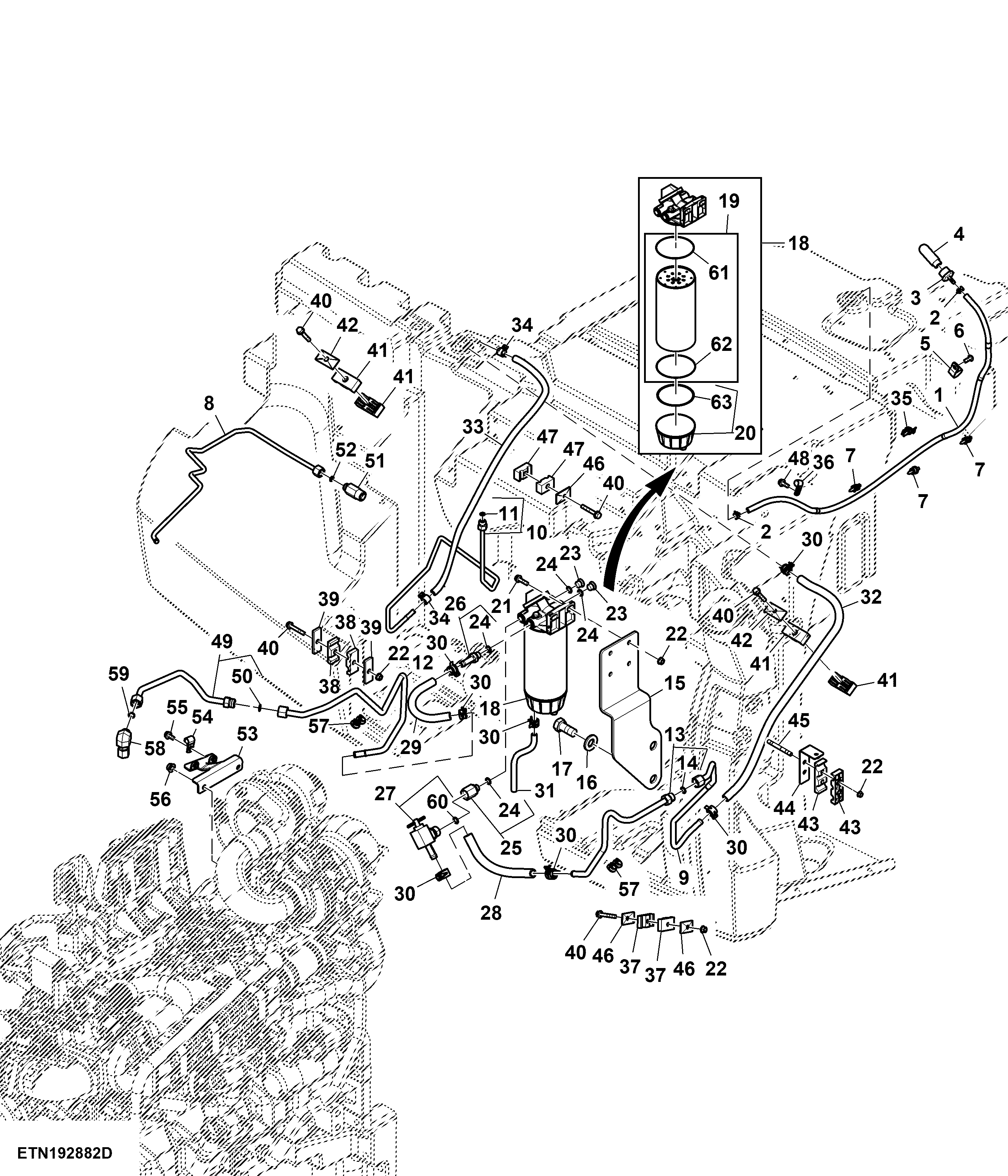 Fuel Line, W/ Water Separator, T2/ T3 Engine (072001 - )