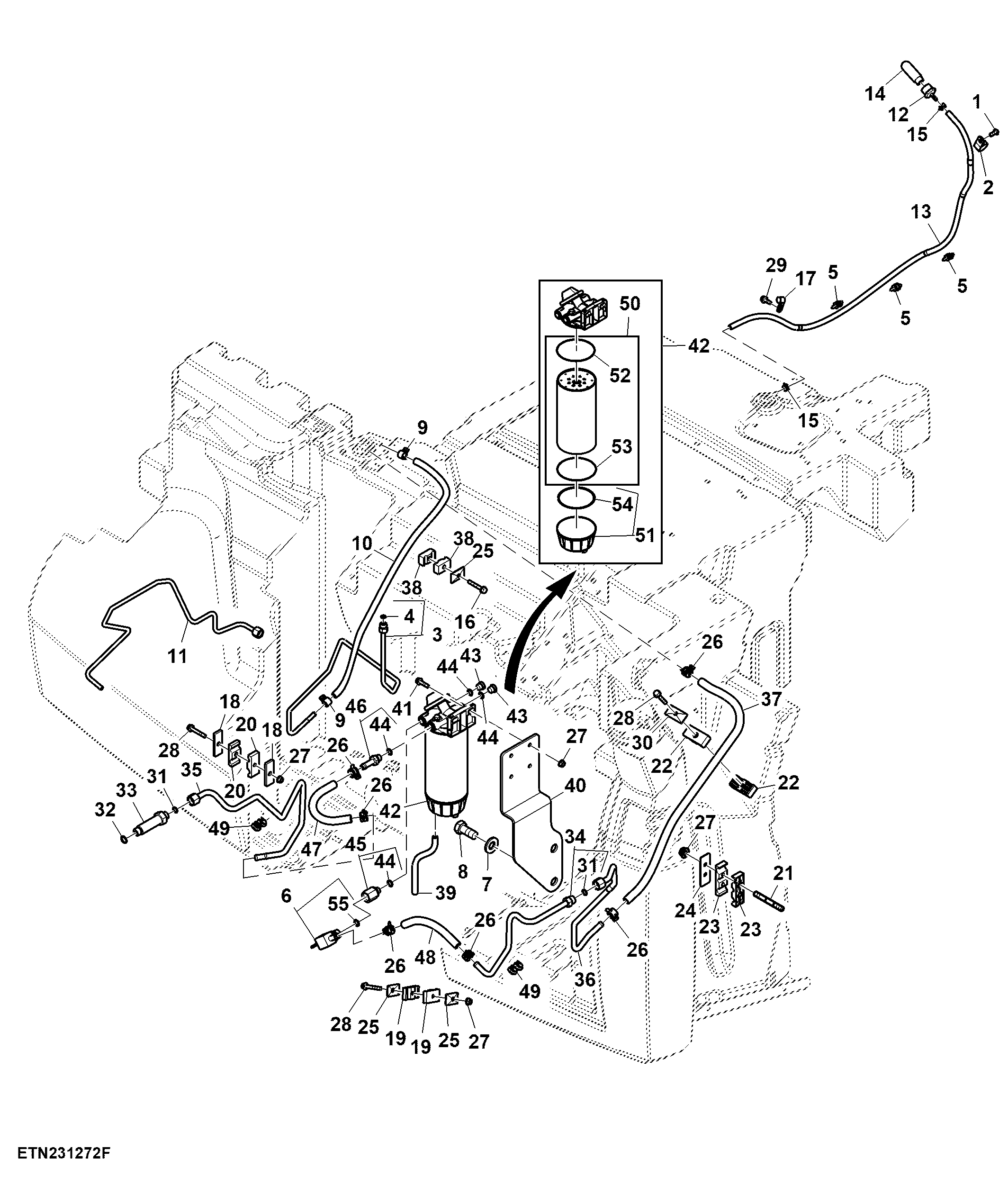 Fuel Line, W/ Water Separator, T2/T3 Engine ( - 072000)