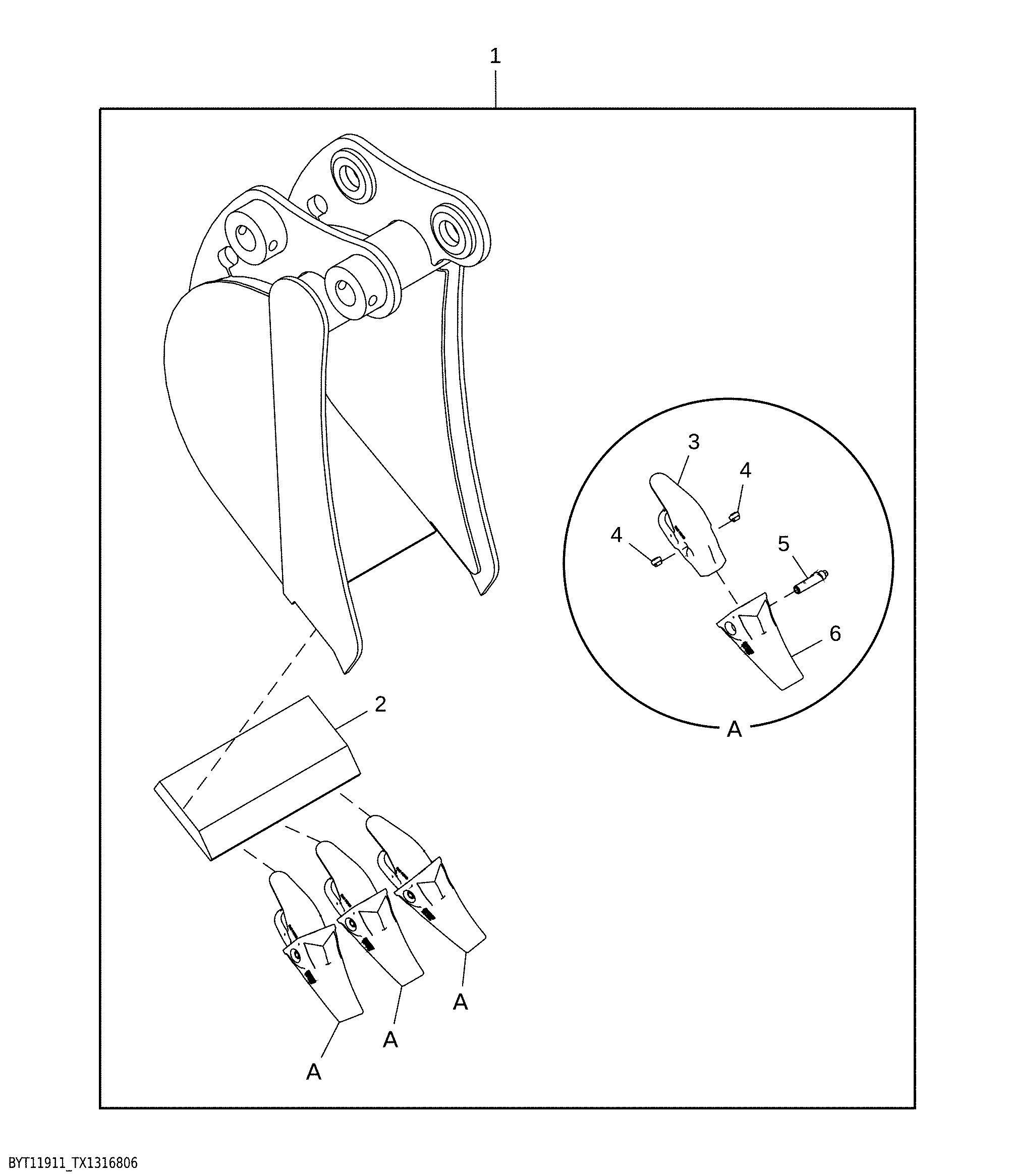 Heavy-Duty Bucket, Pin-on, 30.48 cm (12 in) 0.059 m³ (2.1 ft³)