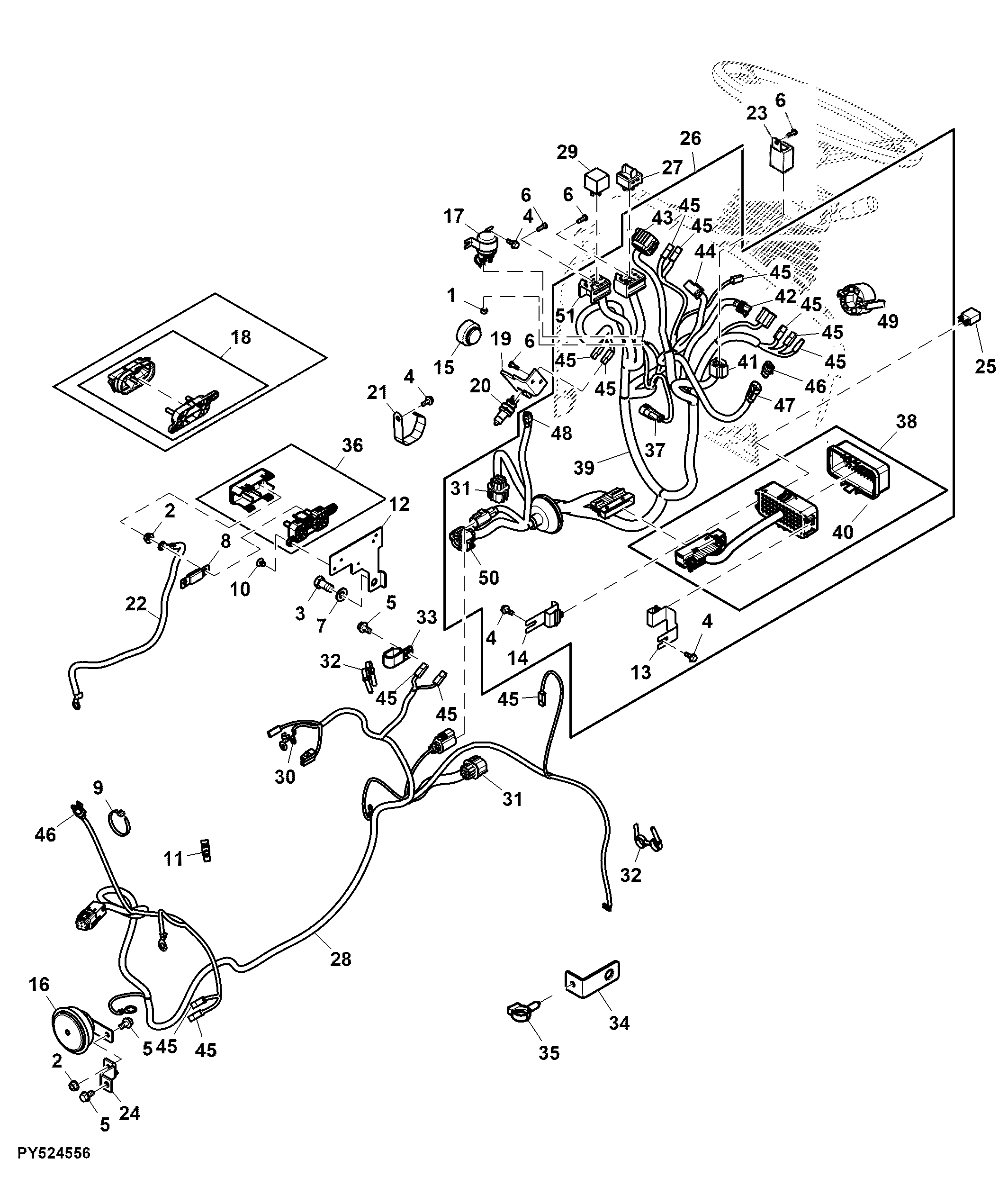 Front Wiring Harness, Inline Rear PTO, North (011577 - )