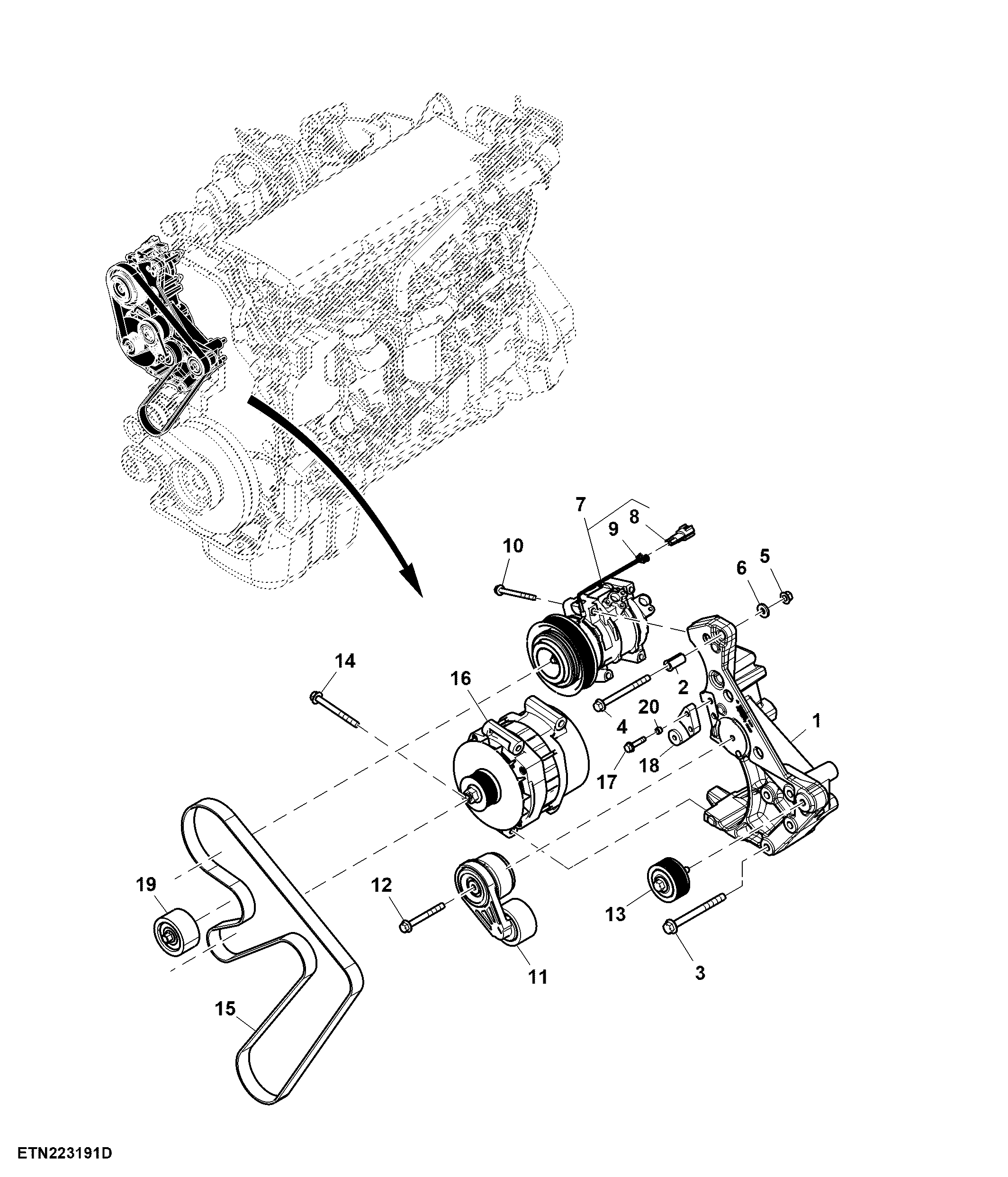Alternator and A/C Compressor, 330A, 15L Engine