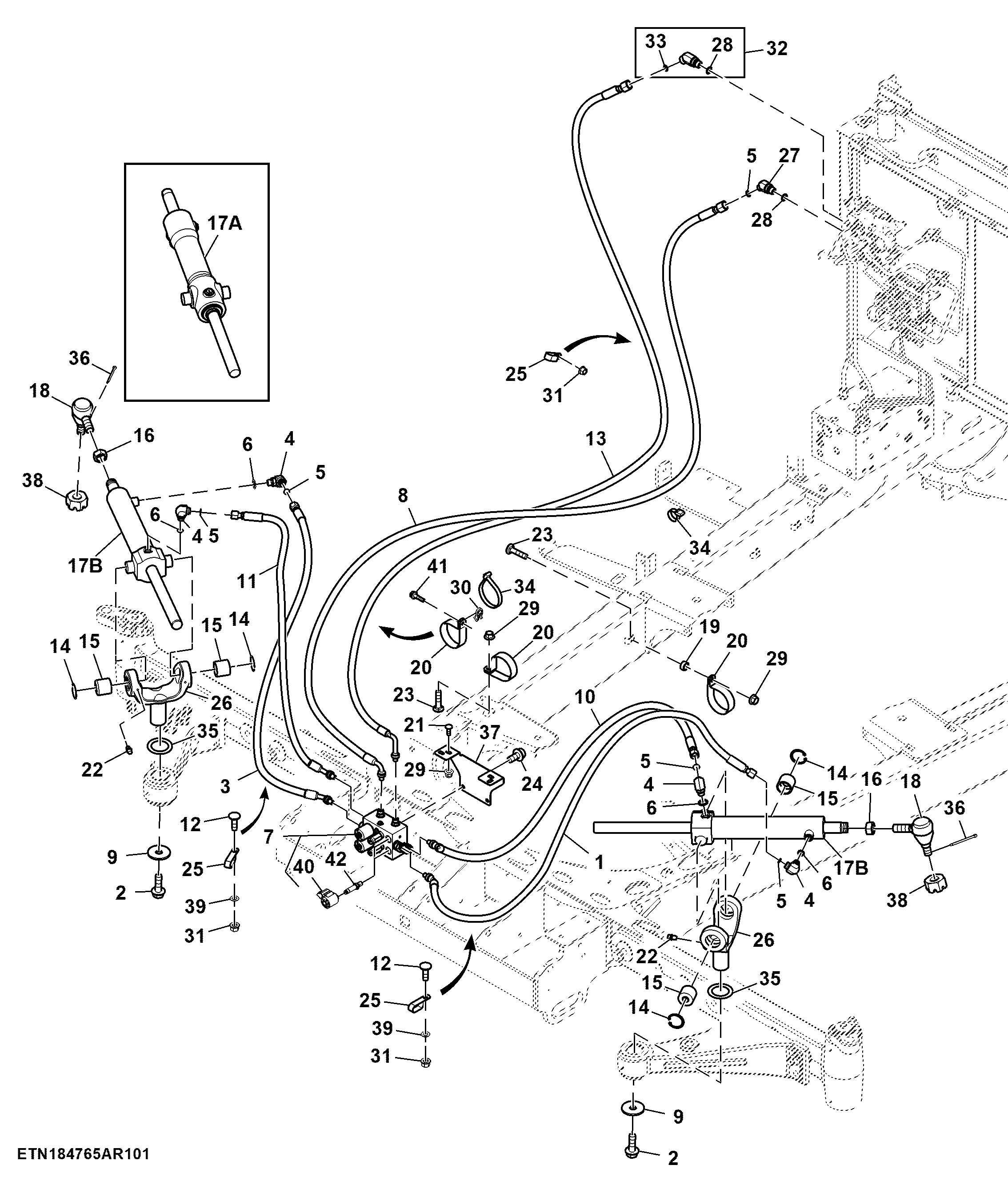 Hydraulic Cylinder and Hoses, Rear Steering (440001 - )