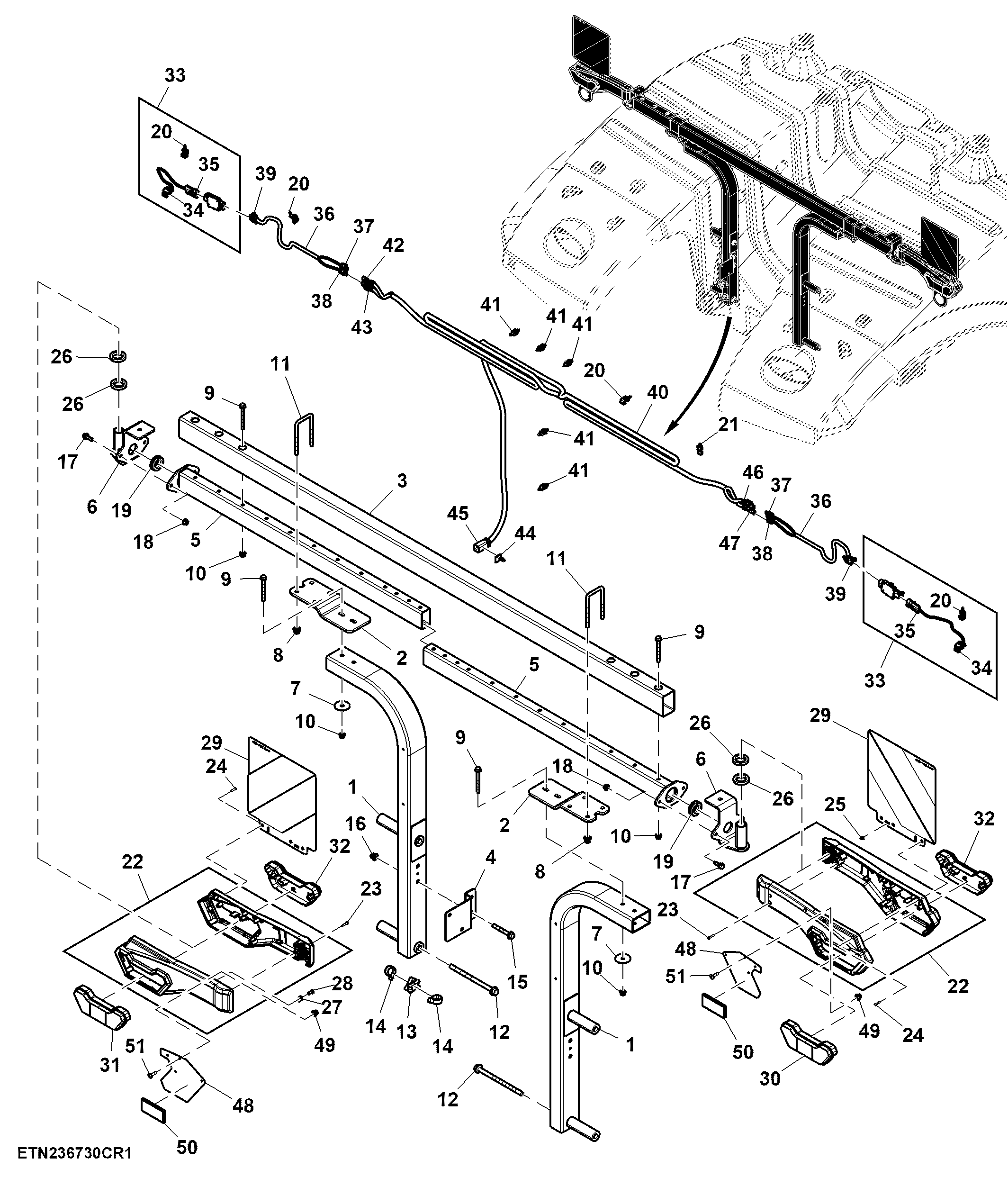 Light Bar and Short Extremity Arms, RH Driving Countries, 13.6 L Engine (2/2)