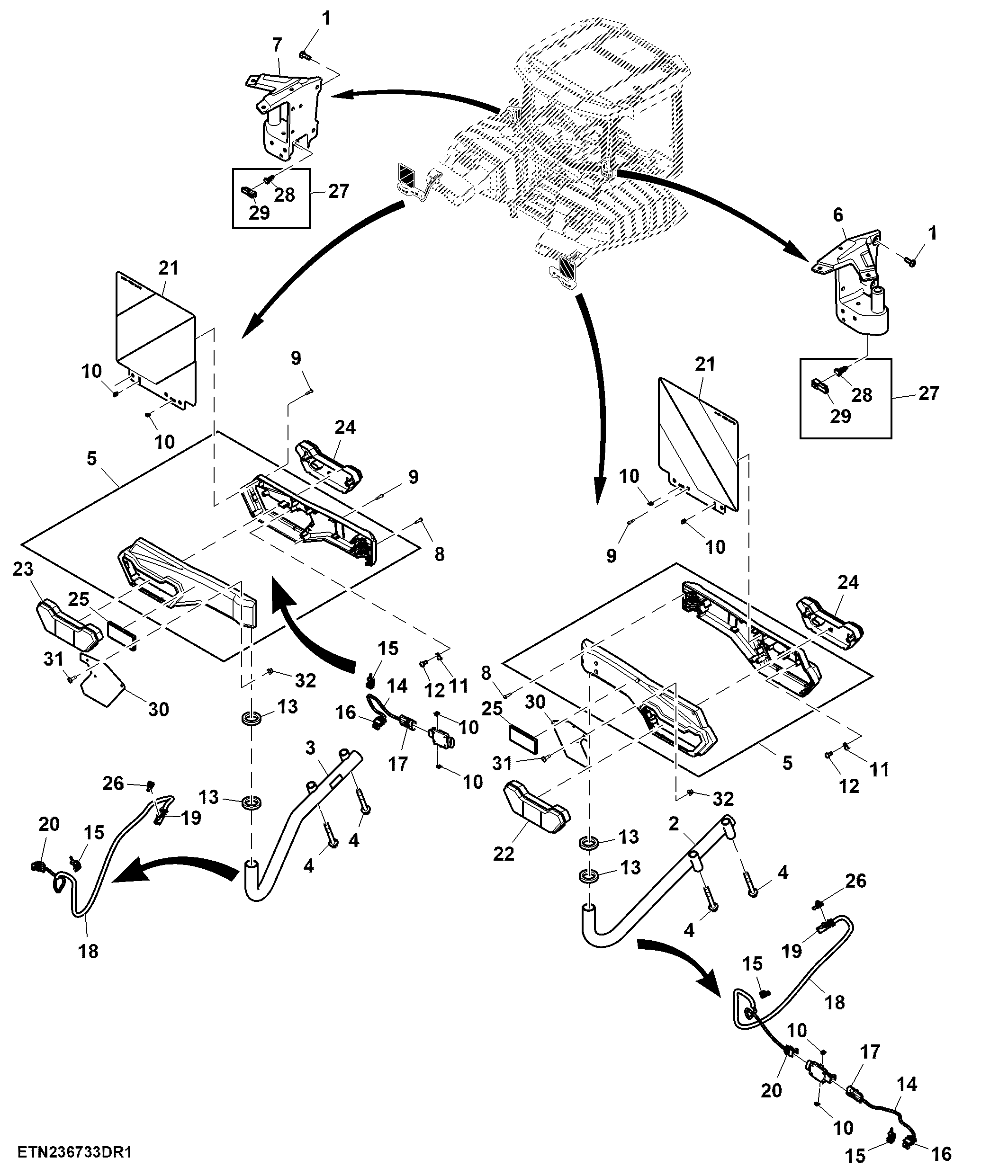 Light Bar and Short Extremity Arms, RH Driving Countries (2/2)