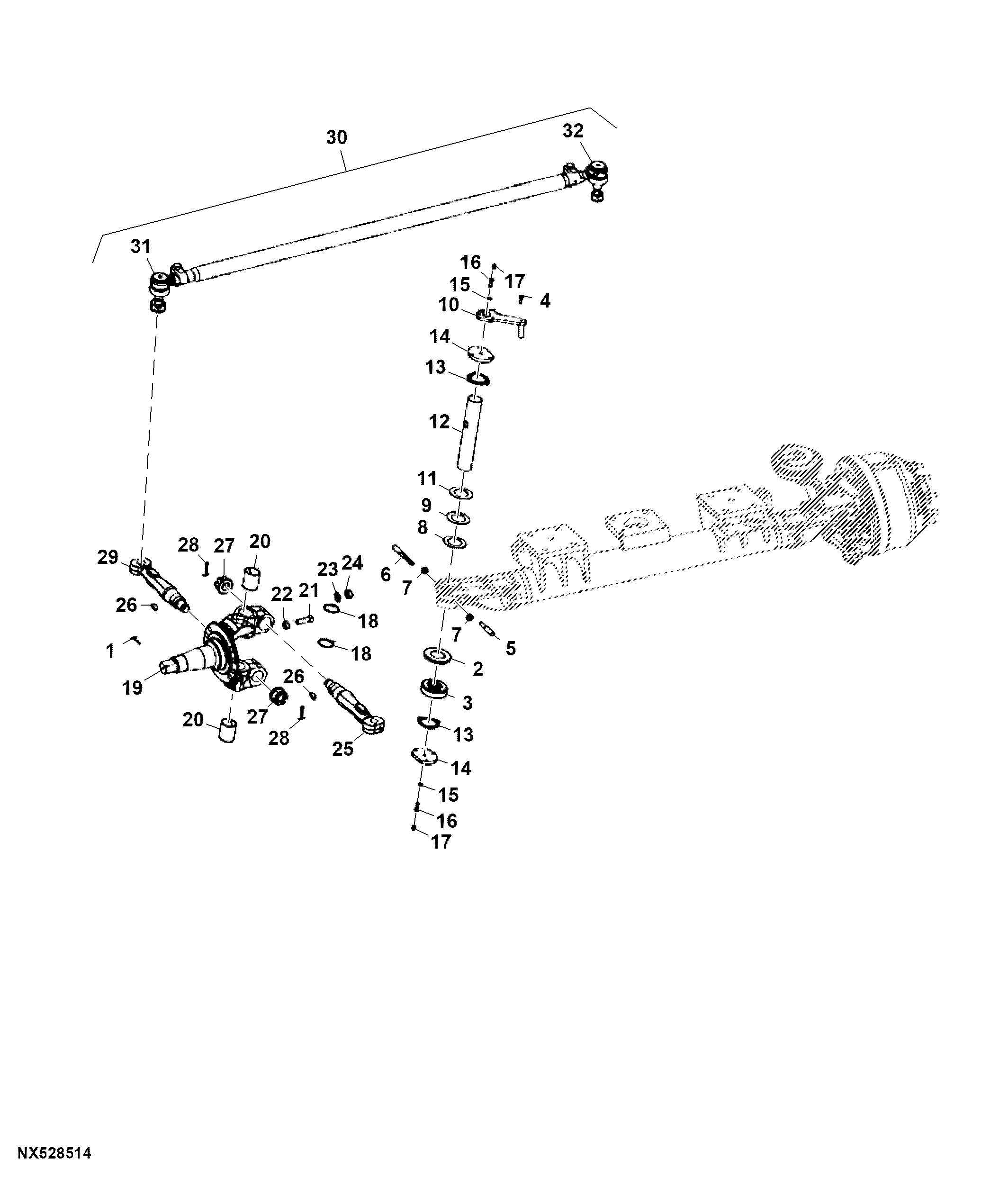 Knuckle and Tie Rod End, Front Axle ( - 218000)