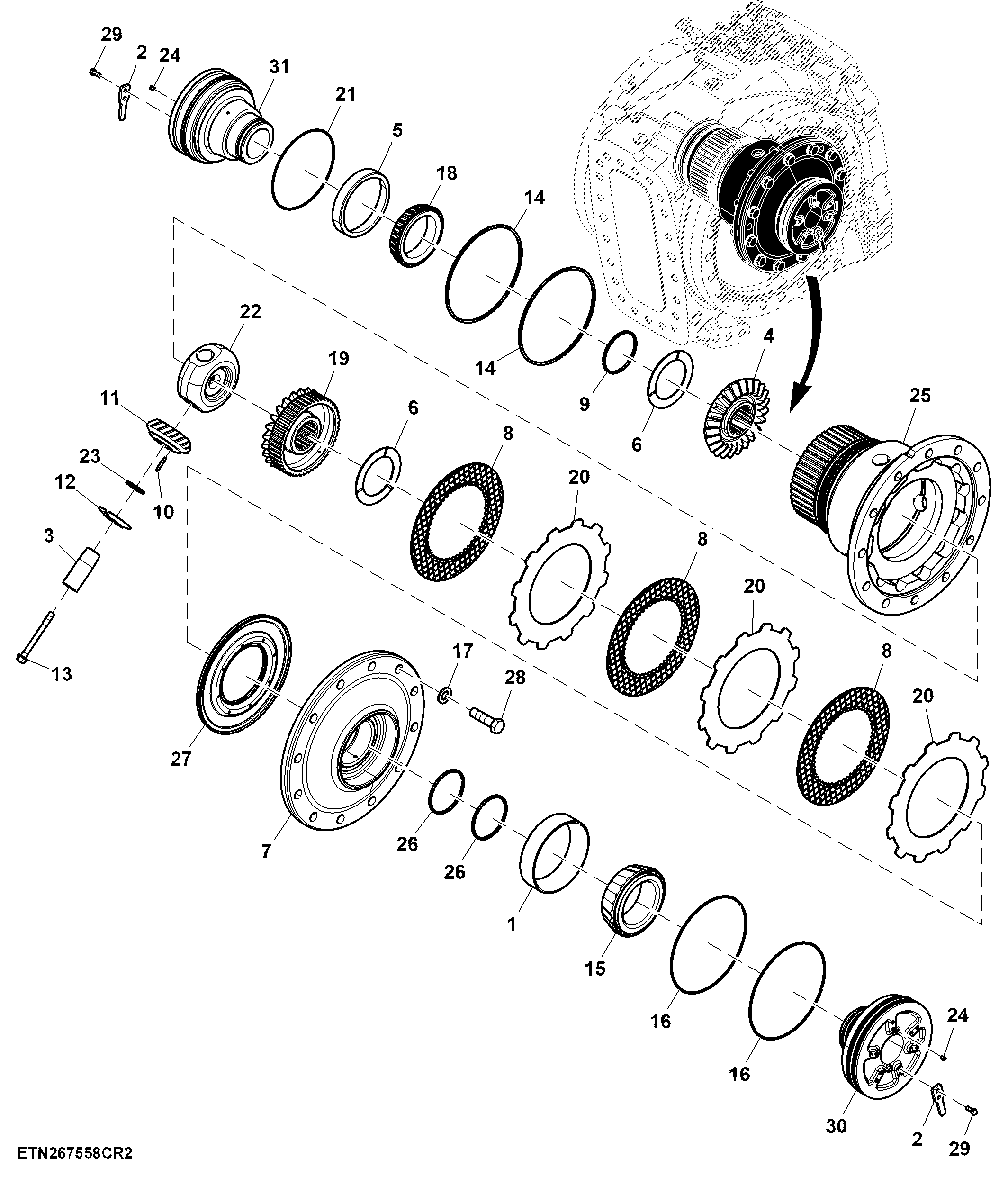 Front Differential, Double Reduction Axle, 3 Pinion