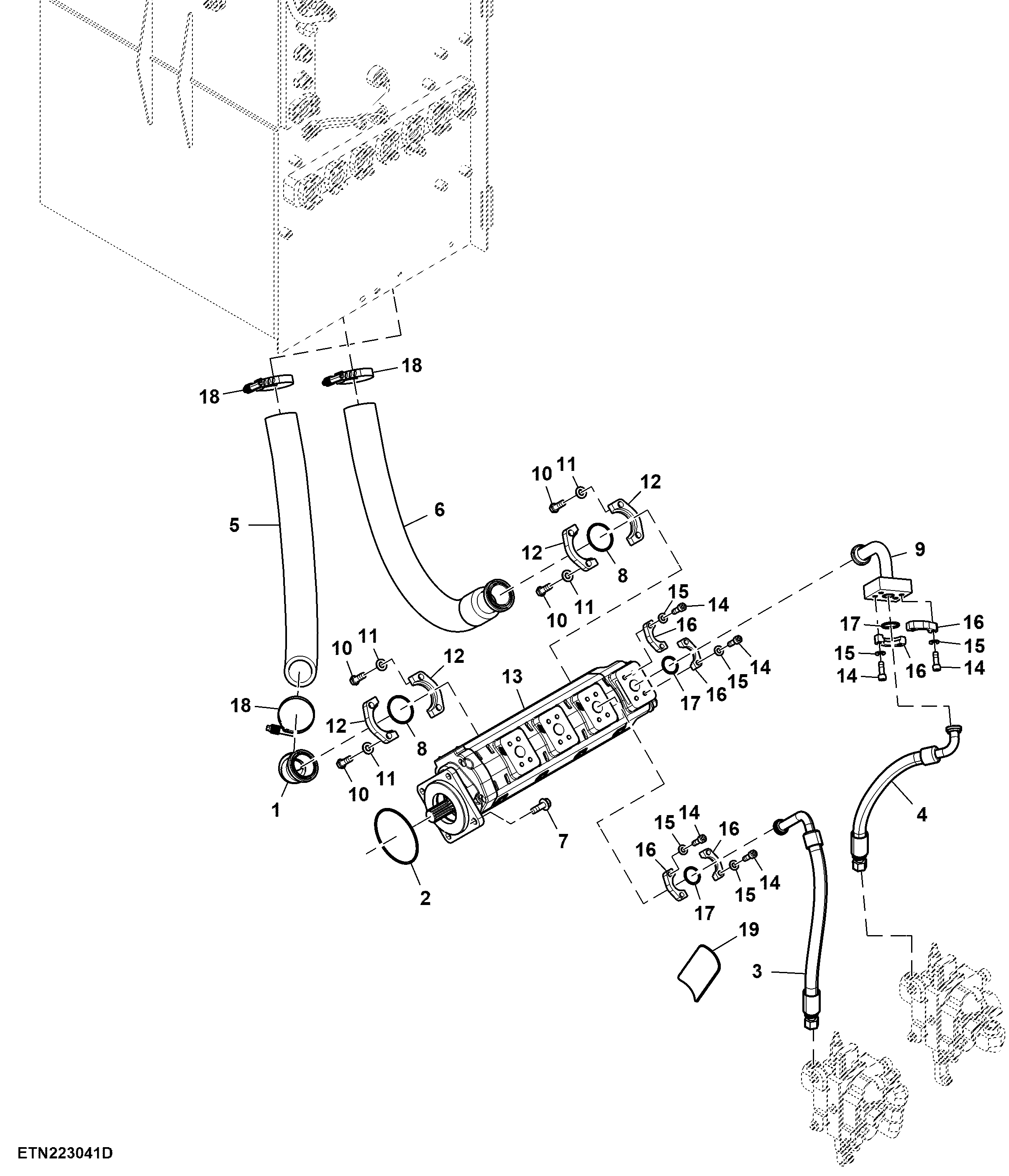 Elevator Drive, Feed Roller, Inner Crop Divider Pump and Hoses