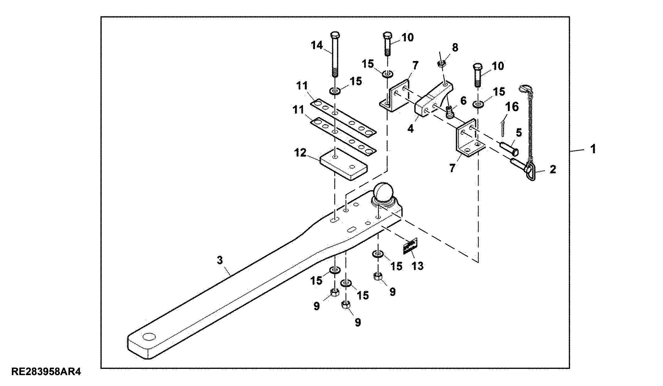 Drawbar, 80 mm Ball Type, Hitch, Category 4, Attachment