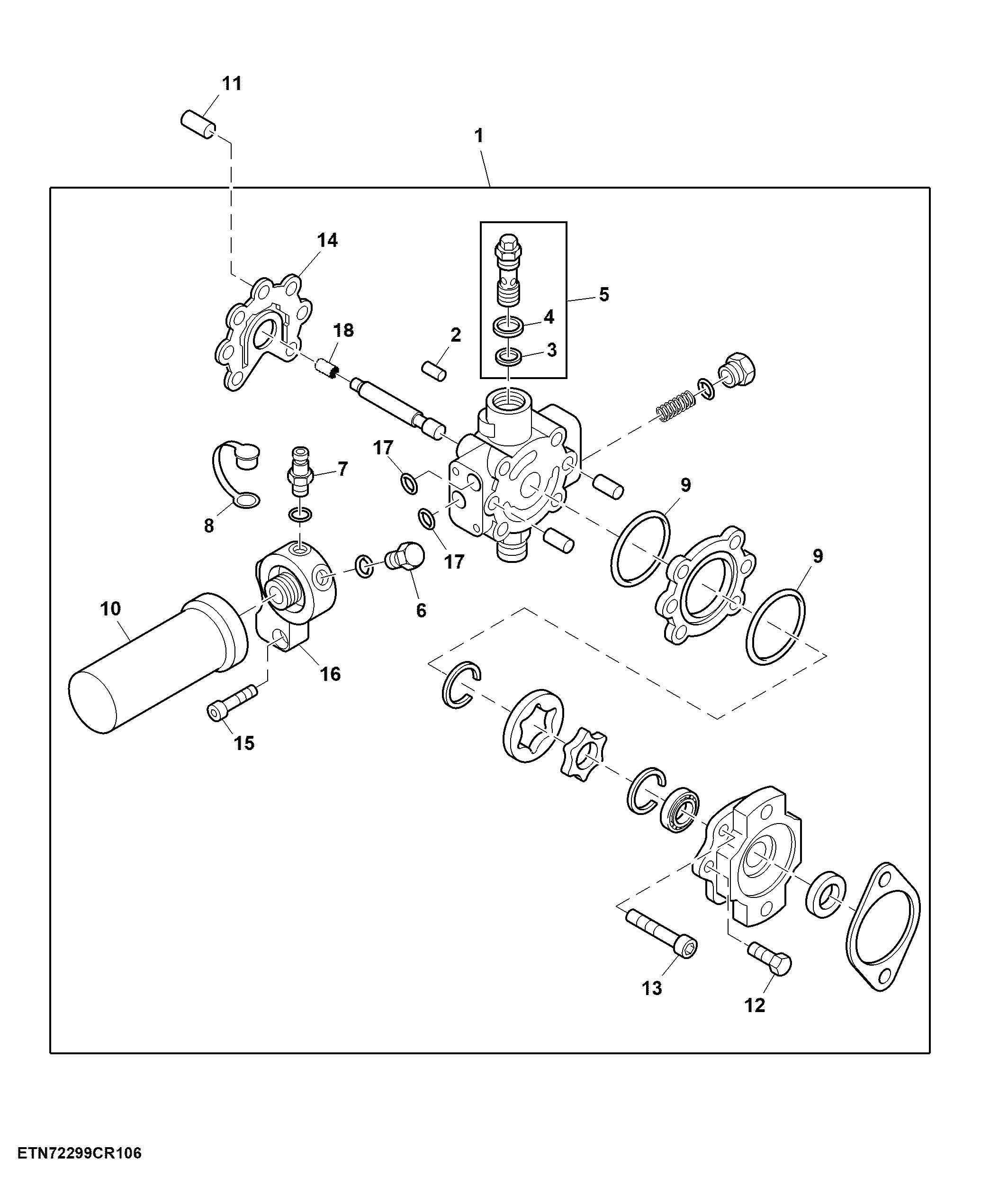 Hydrostatic Drive Charge Pump, W/O Automatic Feed Rate and Push Button Shift Transmission, 105 cc