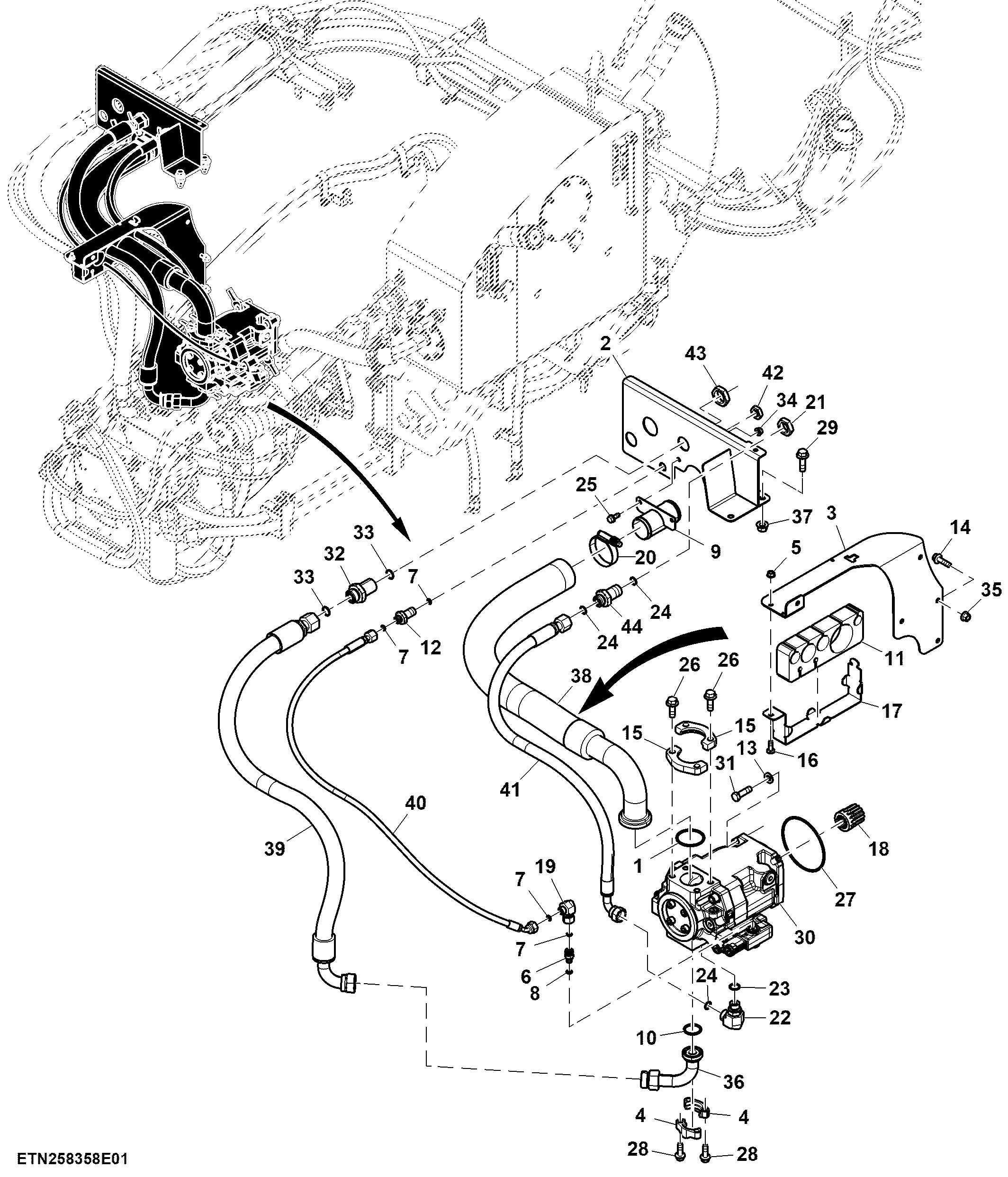 Hydraulic Hoses and Pump, Chassis, Single Bin