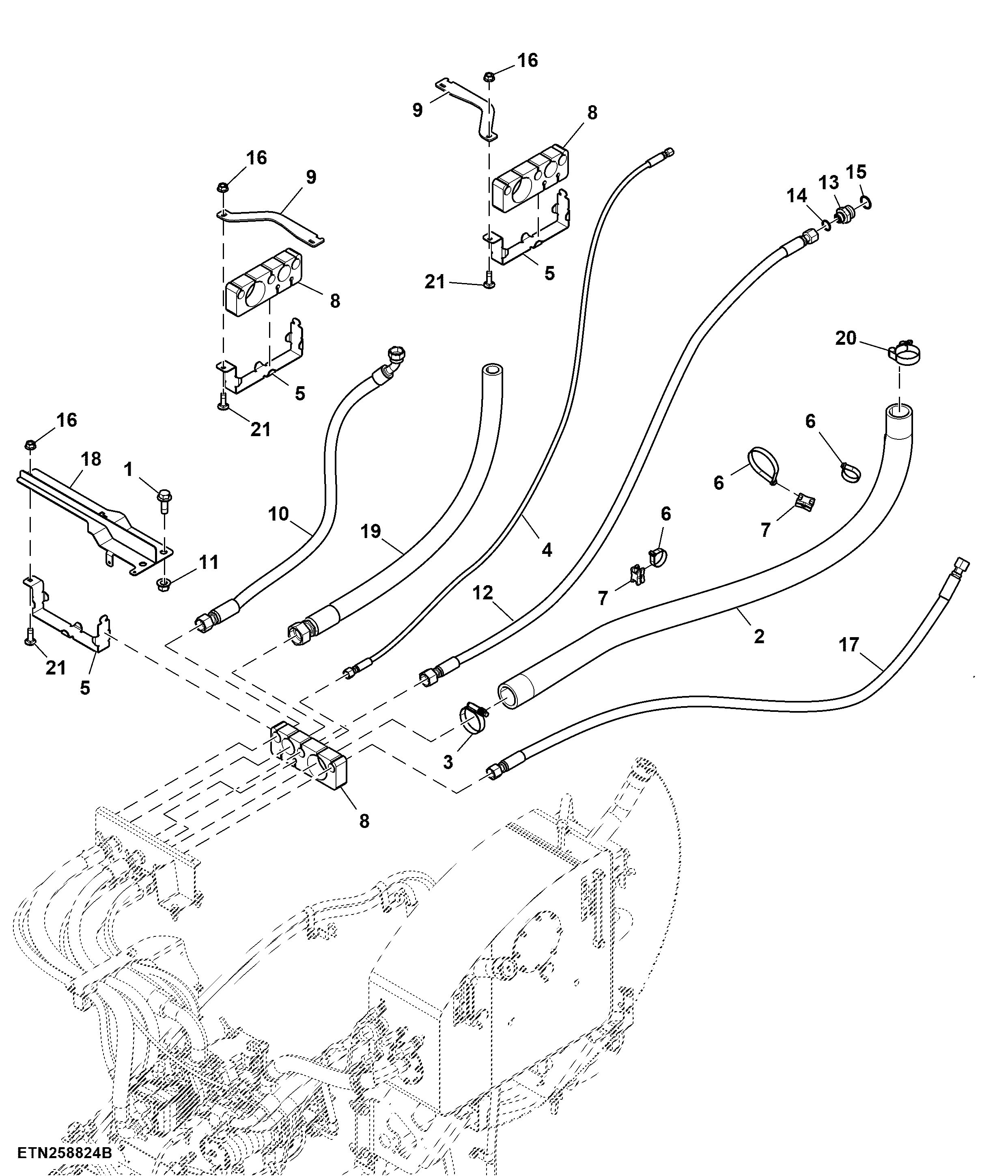Hydraulic Hoses and Bracket, Primary and Secondary Pump
