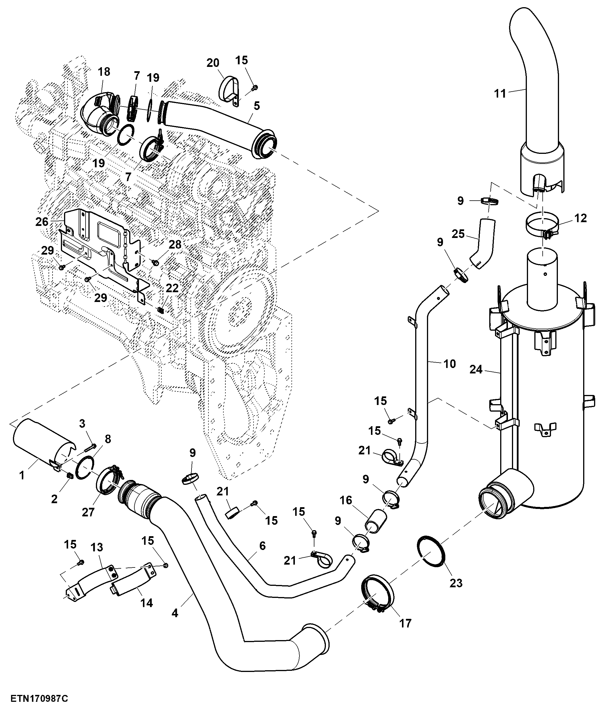 Exhaust Pipe, Exhaust System, T3 Engine (080001 - )