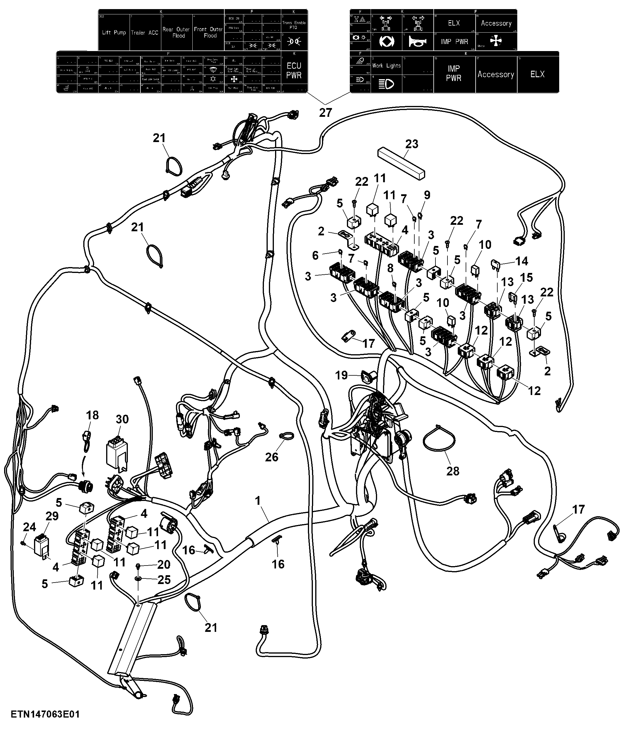 Load Center and Mountings, Cab Wiring Harness