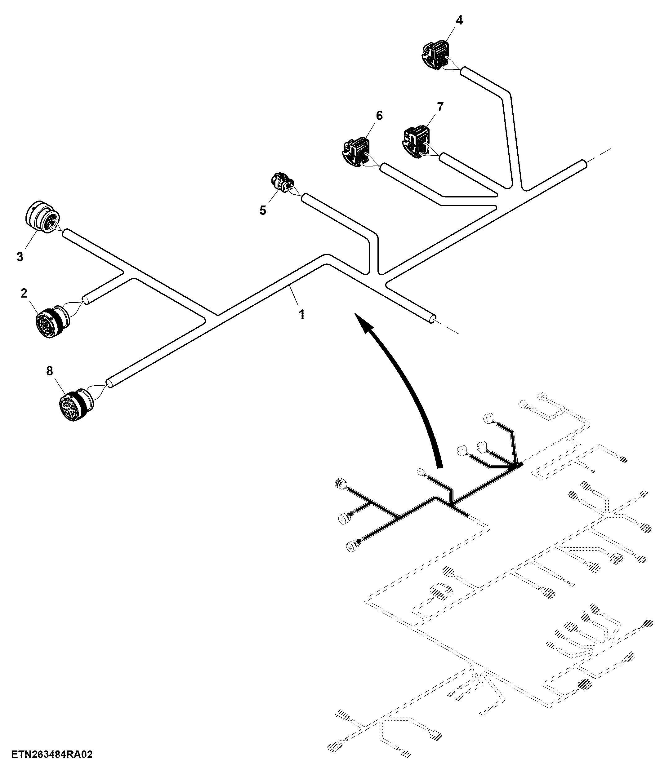 Main Wiring Harness W/ Power Shift Transmission Control Unit, Left Control Unit 2 (2/4) (140226 - )