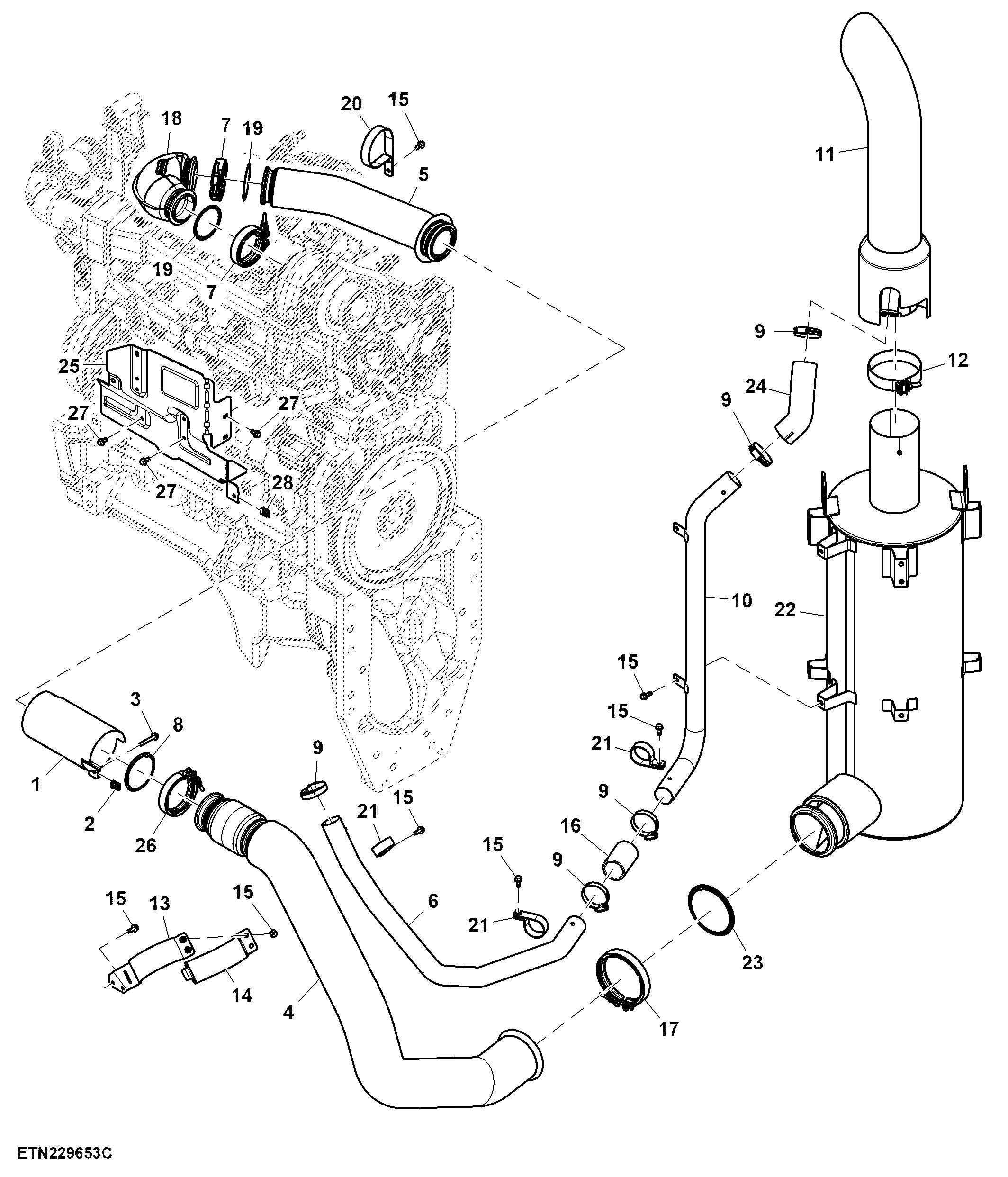 Exhaust Pipe, Exhaust System, T2 Engine (200001 - )