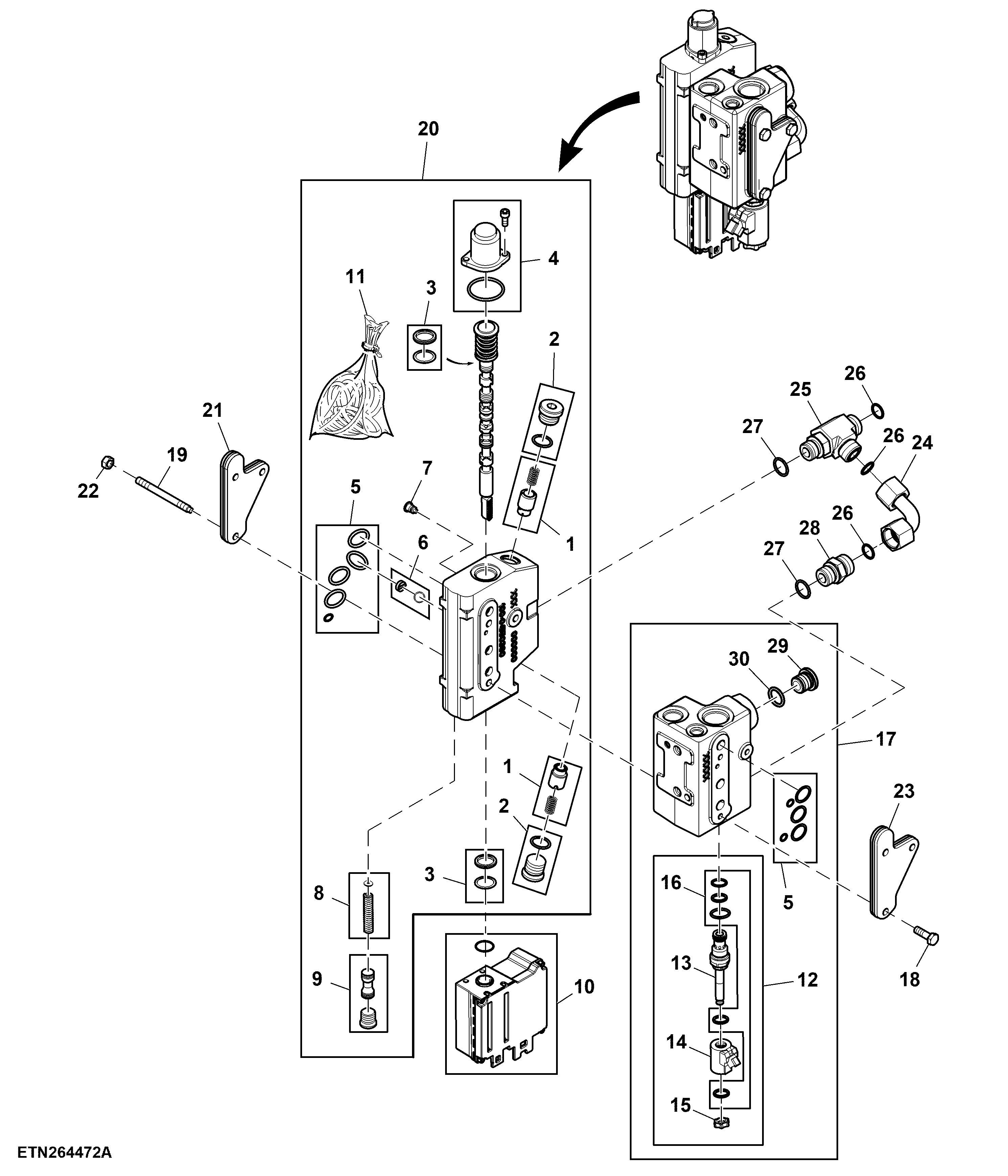 Electrical Midstack SCV, W/ Front Hitch Control Valve, W/O Front Loader (127156 - 999999), (100001 - 673928)