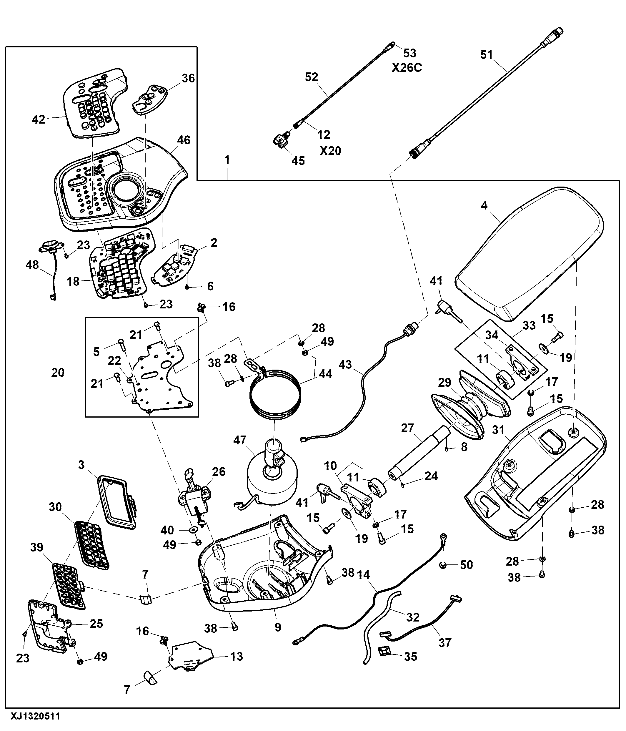 Cab Minilevers Wheeled Harvester, Right Controls — Two-Position Switch