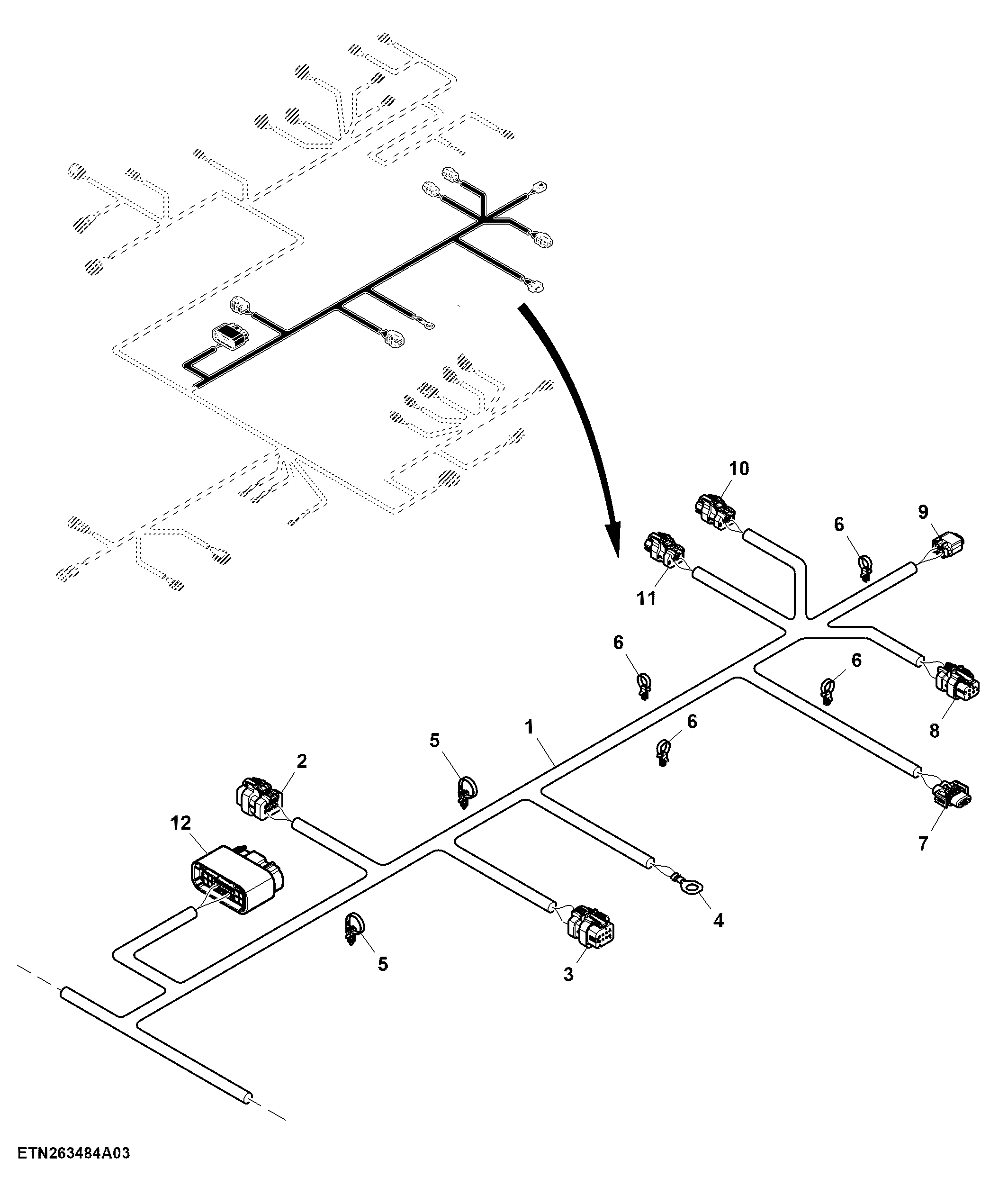 Main Wiring Harness W/ Power Shift Transmission Control Unit, Left Control Unit 2 (3/4) (140226 - )