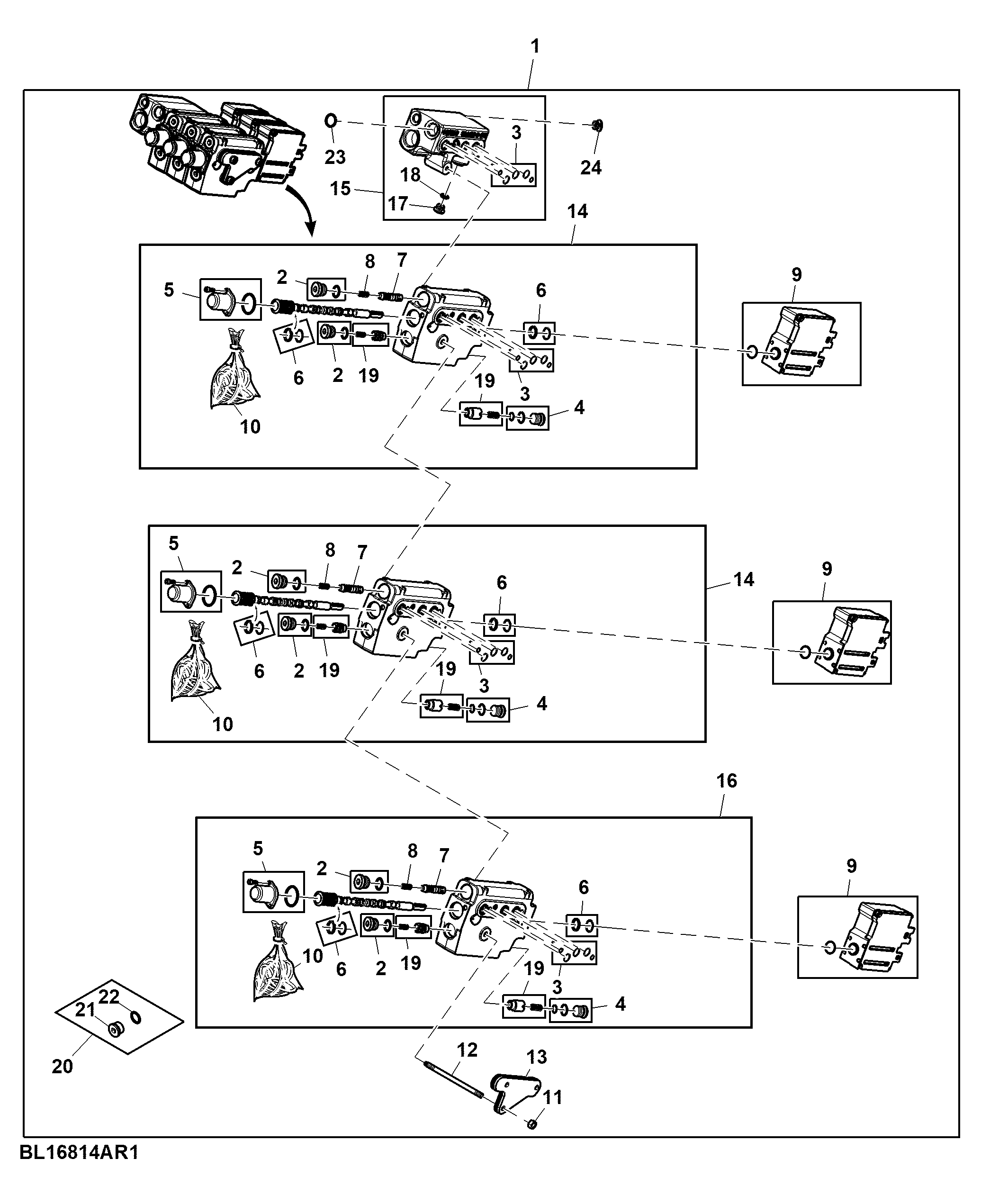 Valve Kit, Electrical Midstack SCV, W/ 3 Functions, Attachment (127156 - 999999), (100001 - 673928)