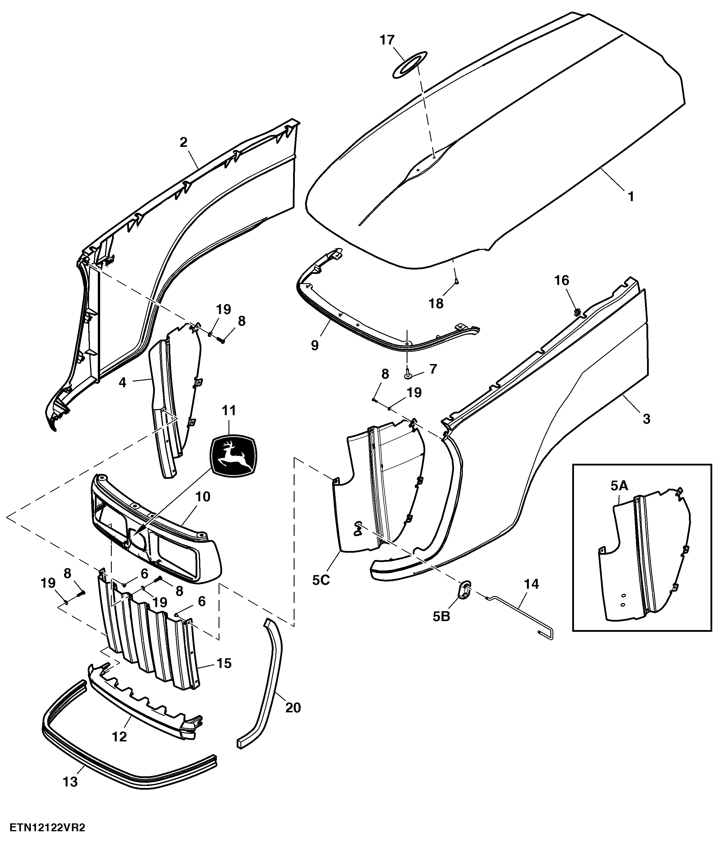 Hood Assembly, W/ Grill And Side Shield, OOS