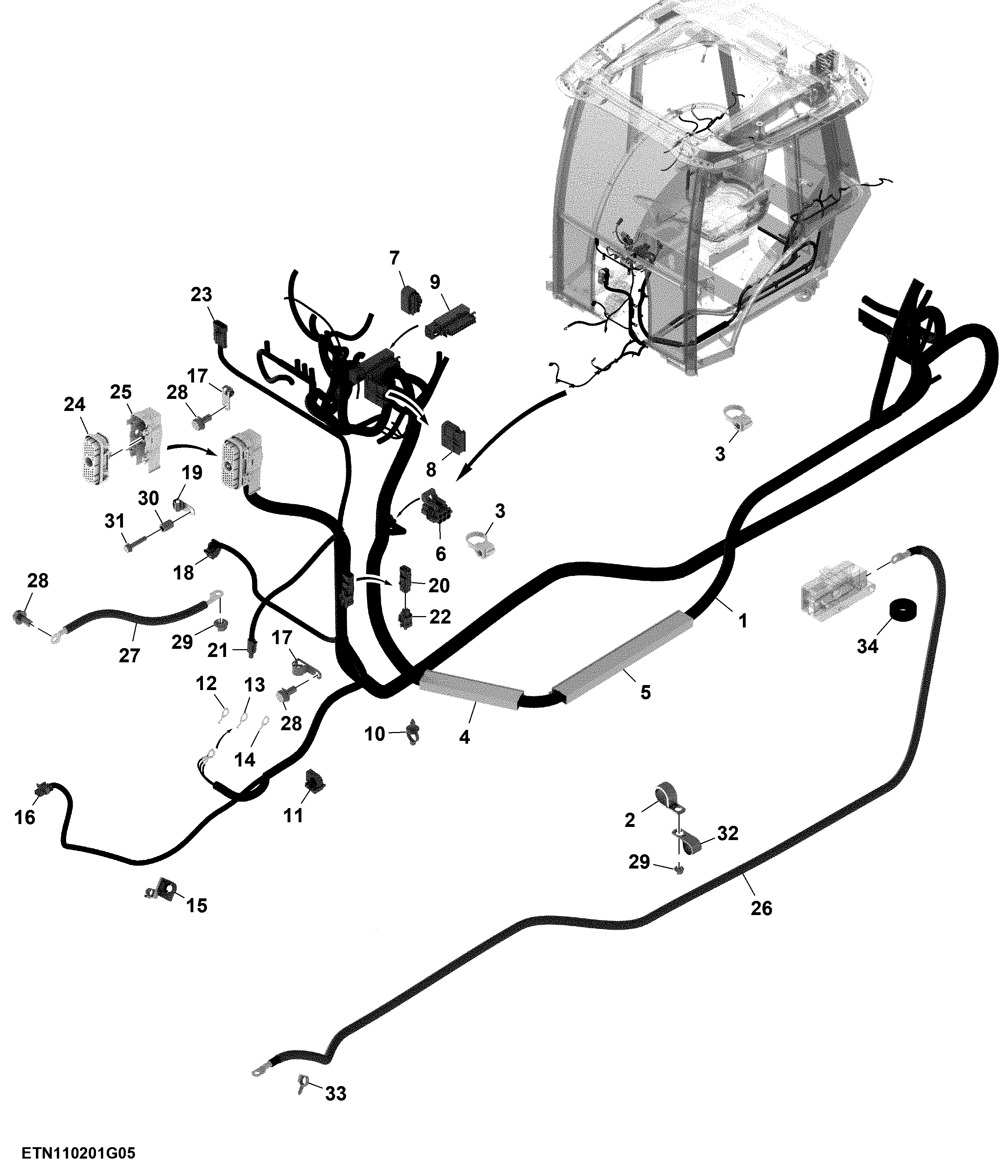Front Console Wiring Harness, PowrReverser™, Cab(5/7)