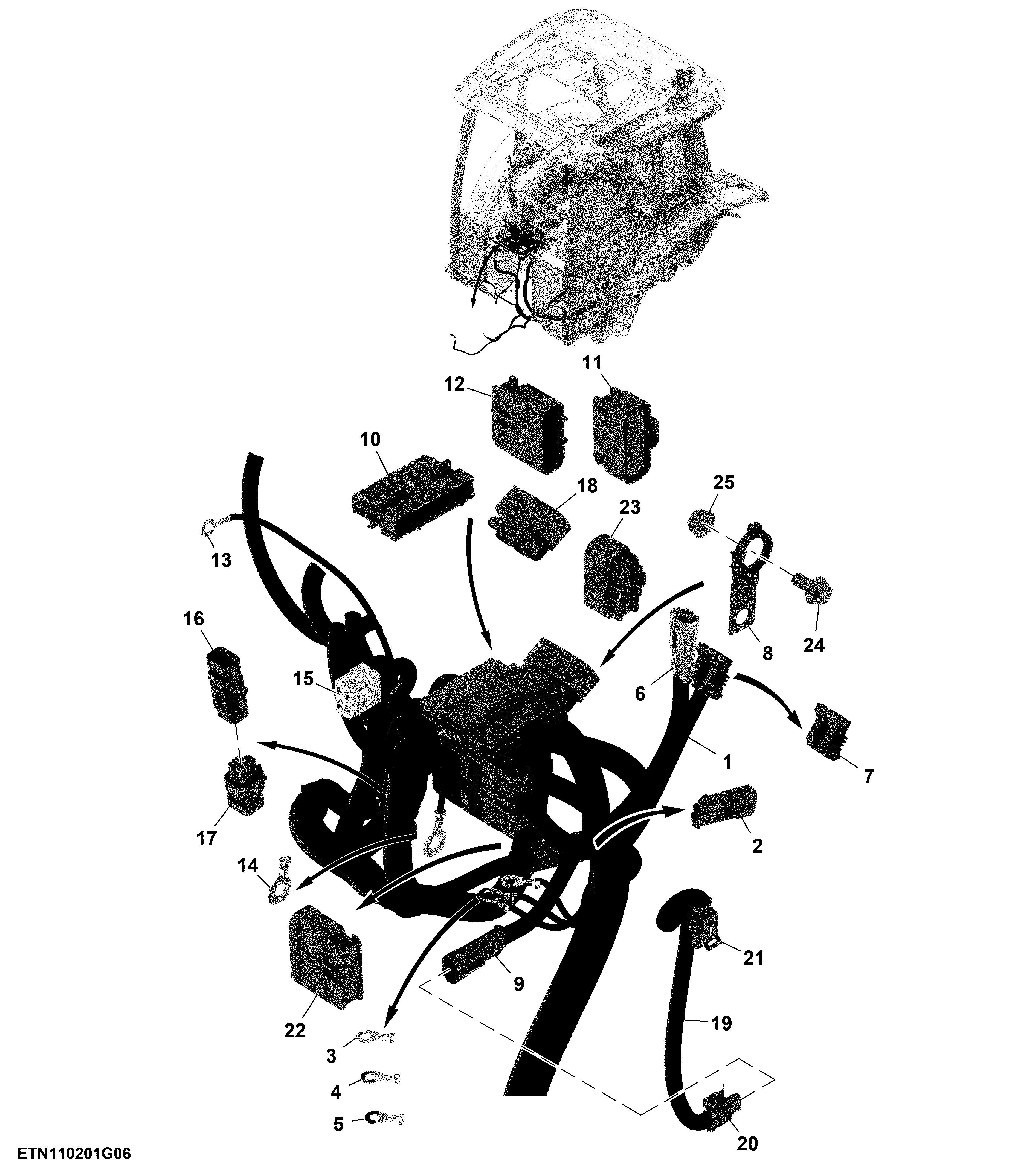 Front Console Wiring Harness, PowrReverser™, Cab(6/7)
