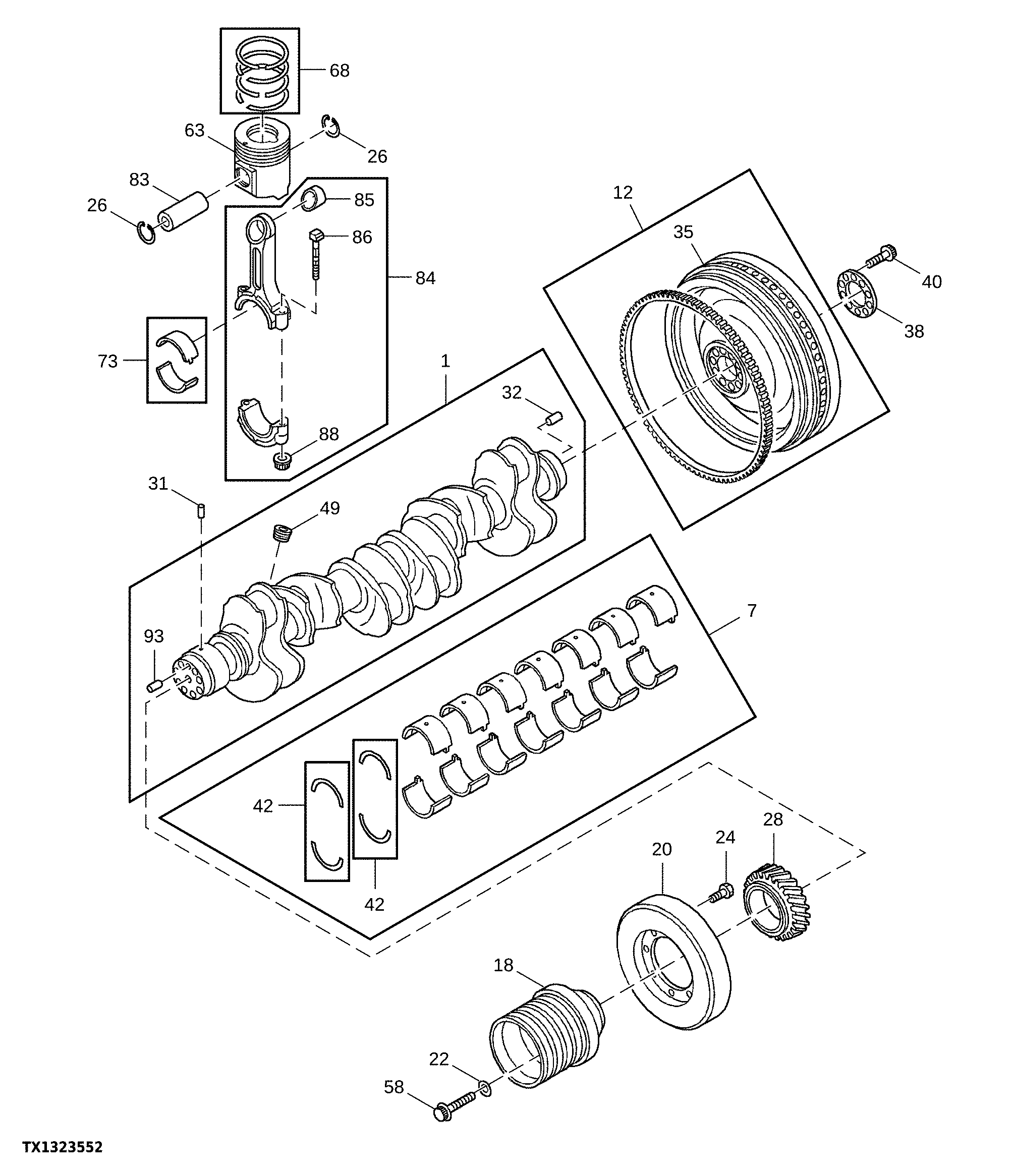 0-15 Engine Crankshaft, Piston, and Flywheel