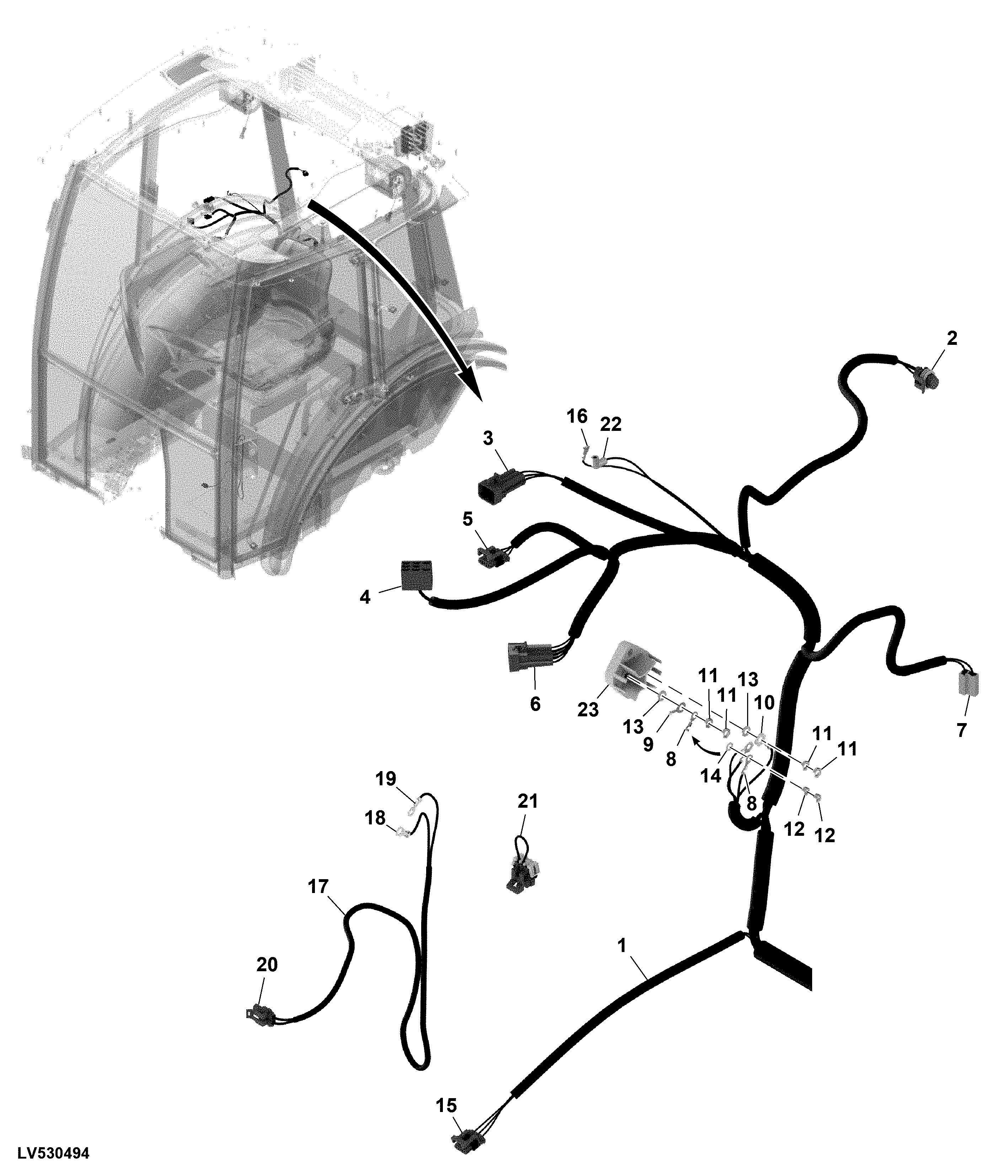 Wiring Harness (Rear) (Powrreverser™ Transmission With Electro-Hydraulic Hitch) (Cab)