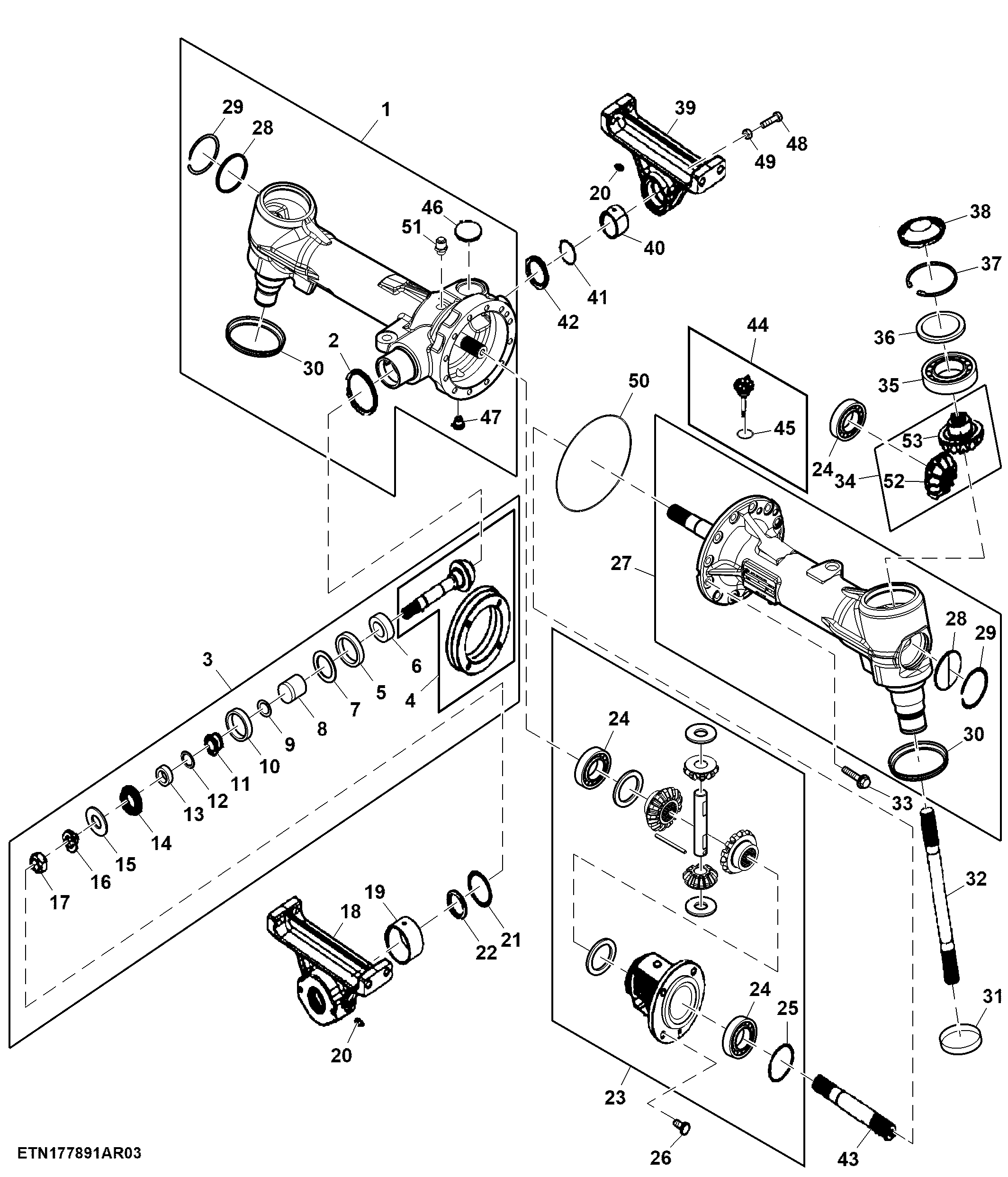 Front Axle Trumpet and Differential, MFWD, Light Duty (009511 - )