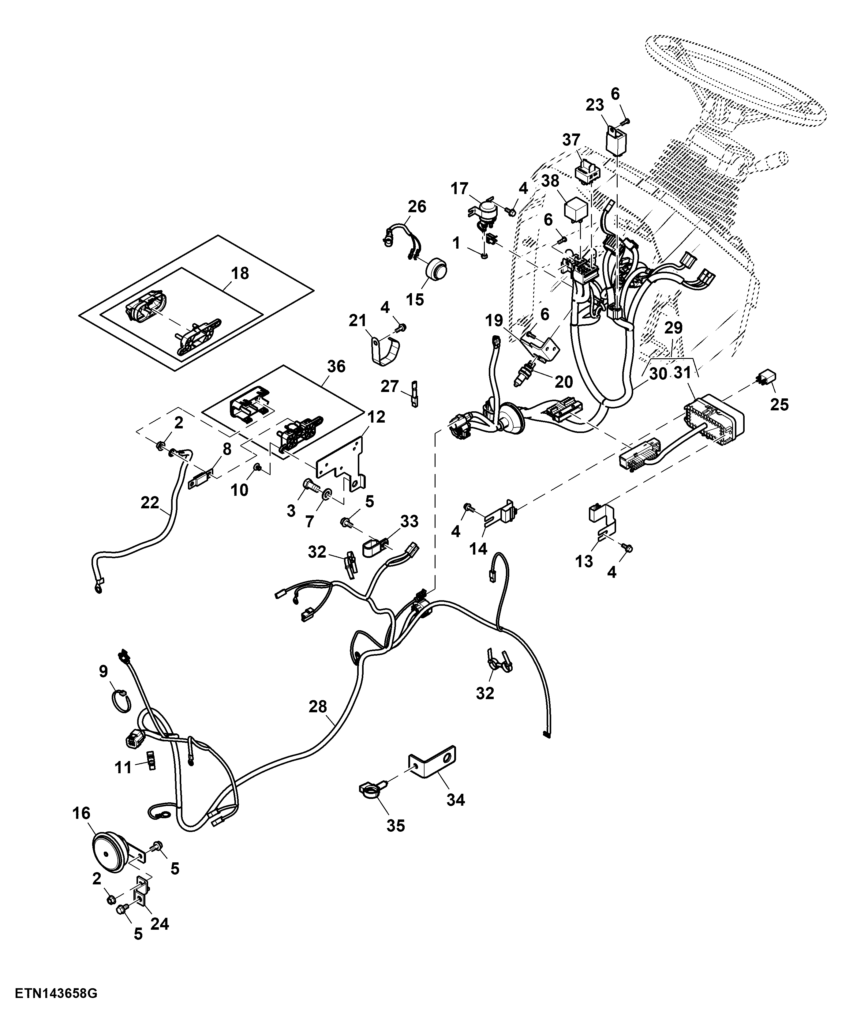 Front Wiring Harness, Inline Rear PTO, North (016176 - )