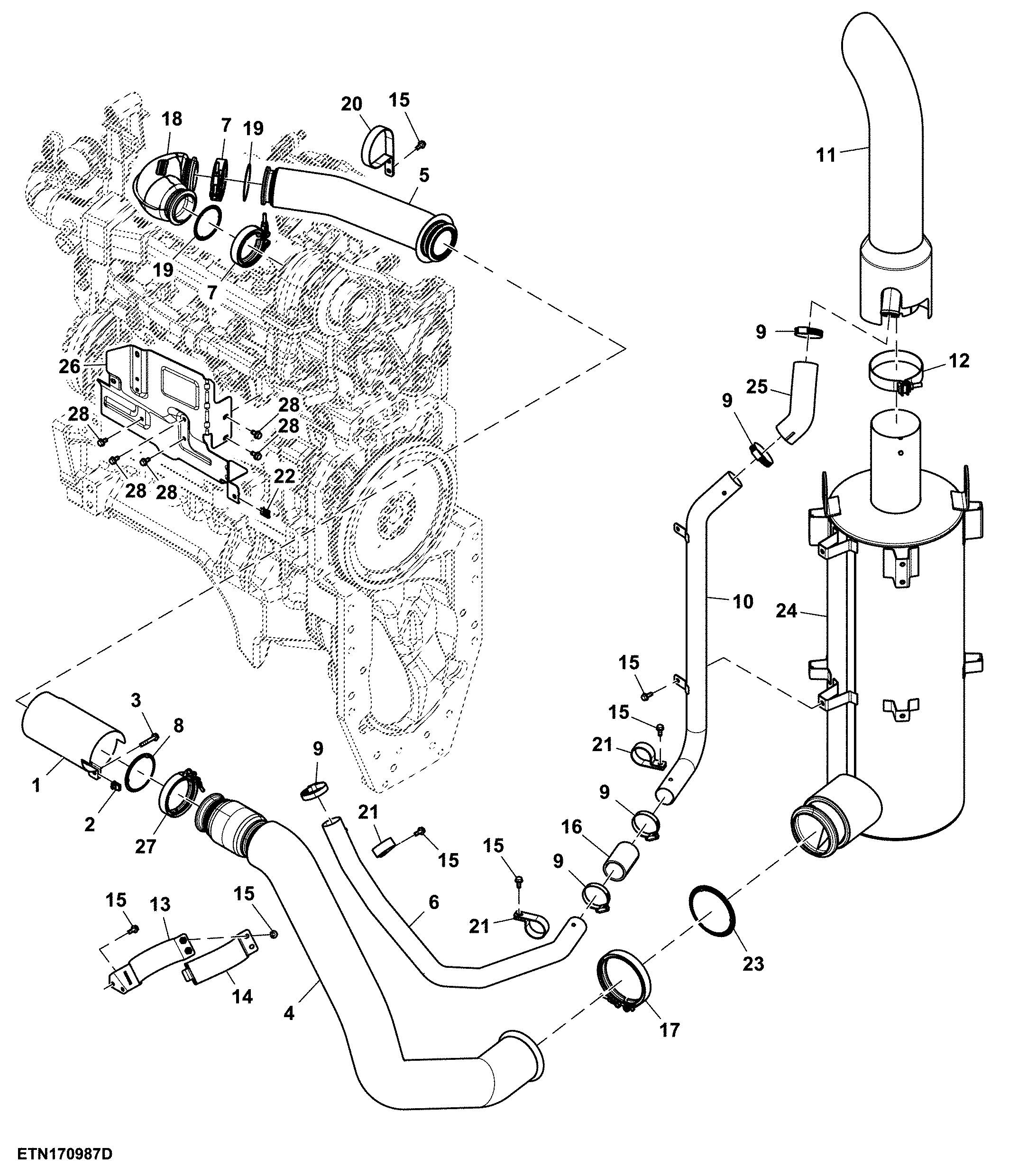 Exhaust Pipe, Exhaust System, T3 Engine (072001 - )